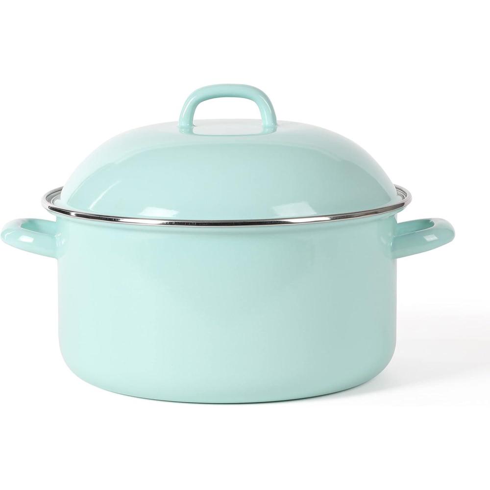 imageMartha Stewart Thayer 2Pack 55 Enamel On Steel Mini Scratch Resistant Dutch Oven wLid  Martha Blue64Quart Dutch Oven