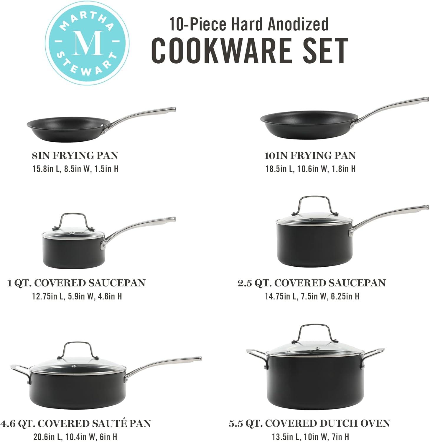 imageMartha Stewart Bosworth 10 Piece Hard Anodized Nonstick Aluminum Cookware Set BlackCookware Set