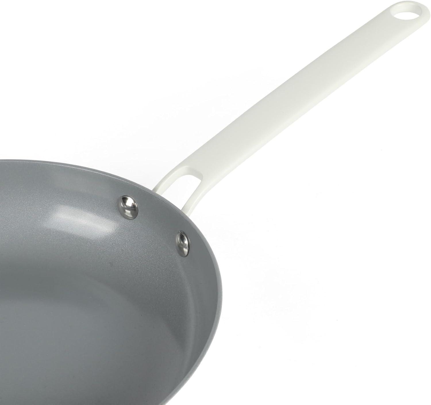 imageMartha Stewart Emmeline Premium Nonstick PFA Free Ceramic Interior 12 Piece Heavy Gauge Enamel Aluminum Pots and Pans Cookware Set TealLinen White