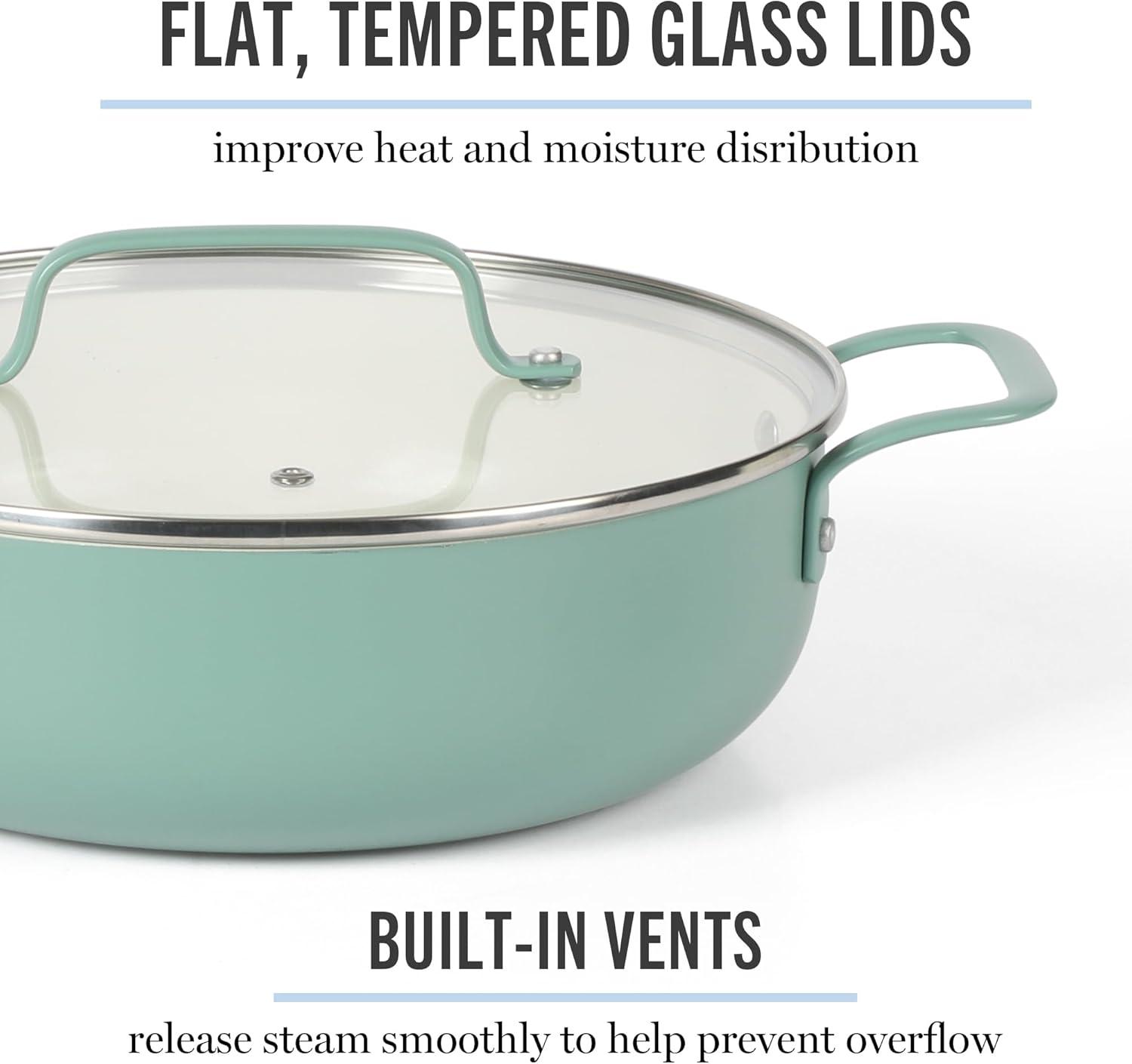 imageMartha Stewart Emmeline Premium Nonstick PFA Free Ceramic Interior 12 Piece Heavy Gauge Enamel Aluminum Pots and Pans Cookware Set TealTeal