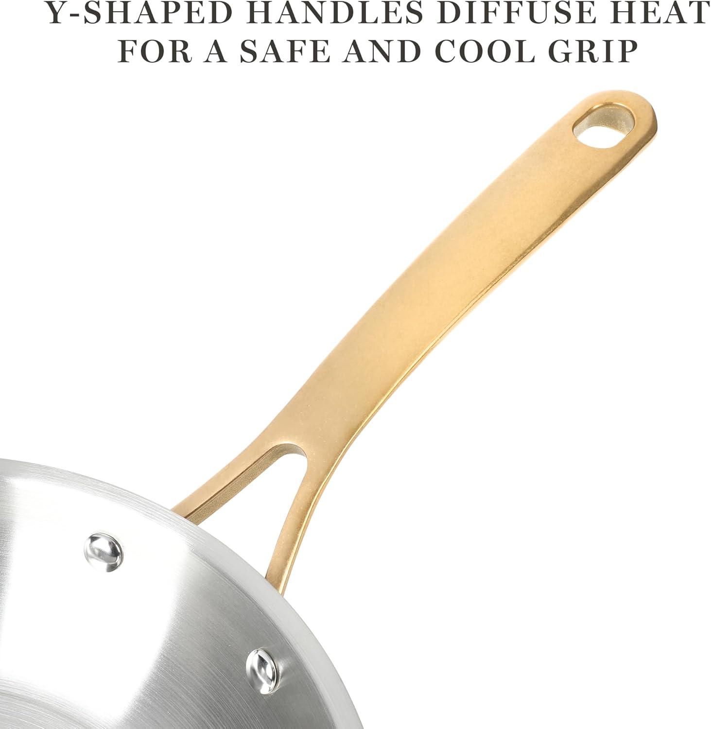 imageMARTHA STEWART Vintage 188 Triply Stainless Steel 12 Piece Cookware Set wGold HandlesStainless Steel w Gold Handles