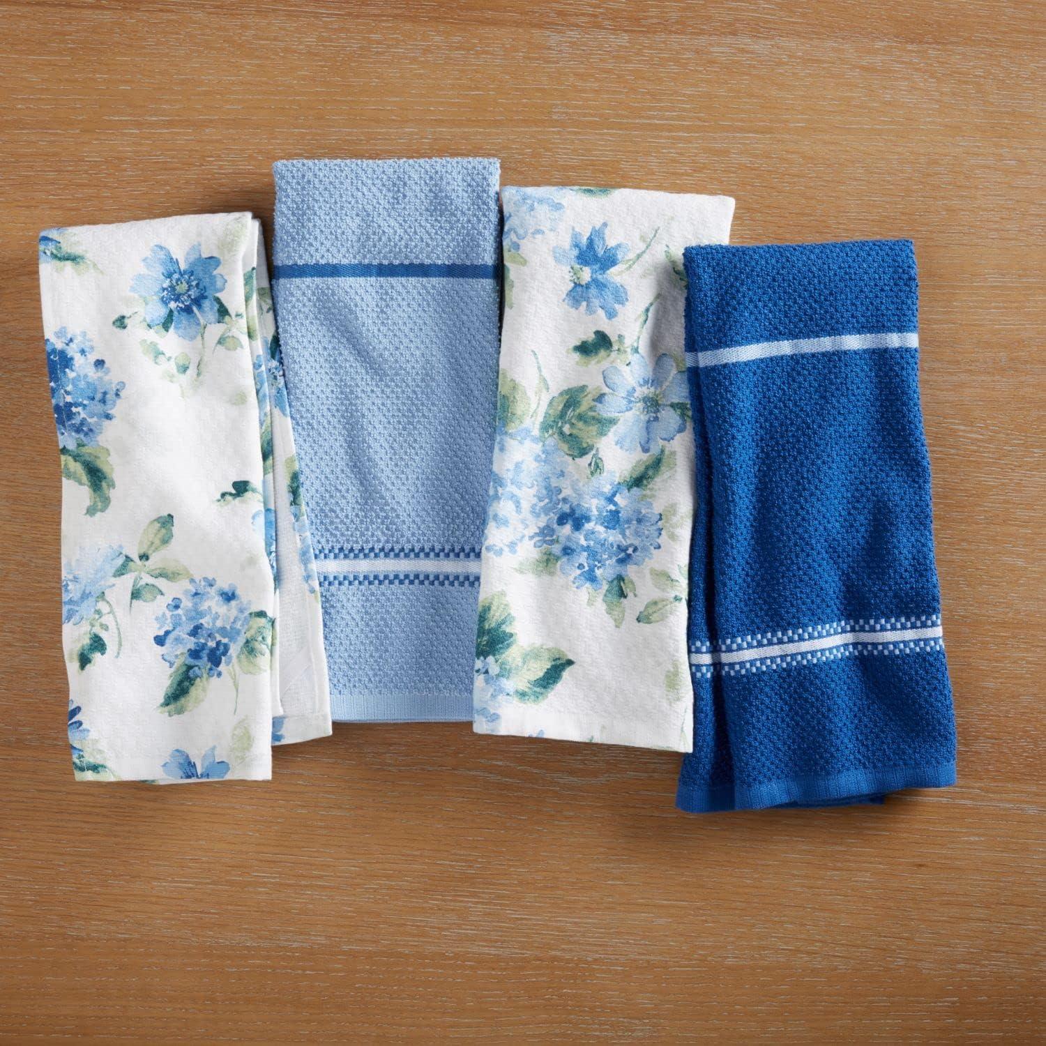 imageMartha Stewart Amber Floral Kitchen Towel Set 4Pack BlueGreen 16x28Blue