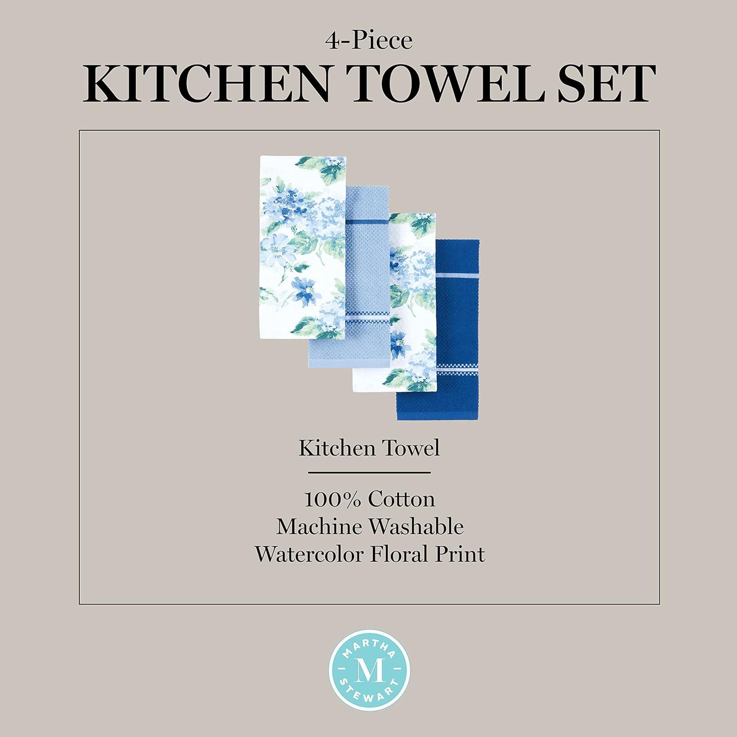 imageMartha Stewart Amber Floral Kitchen Towel Set 4Pack BlueGreen 16x28Blue