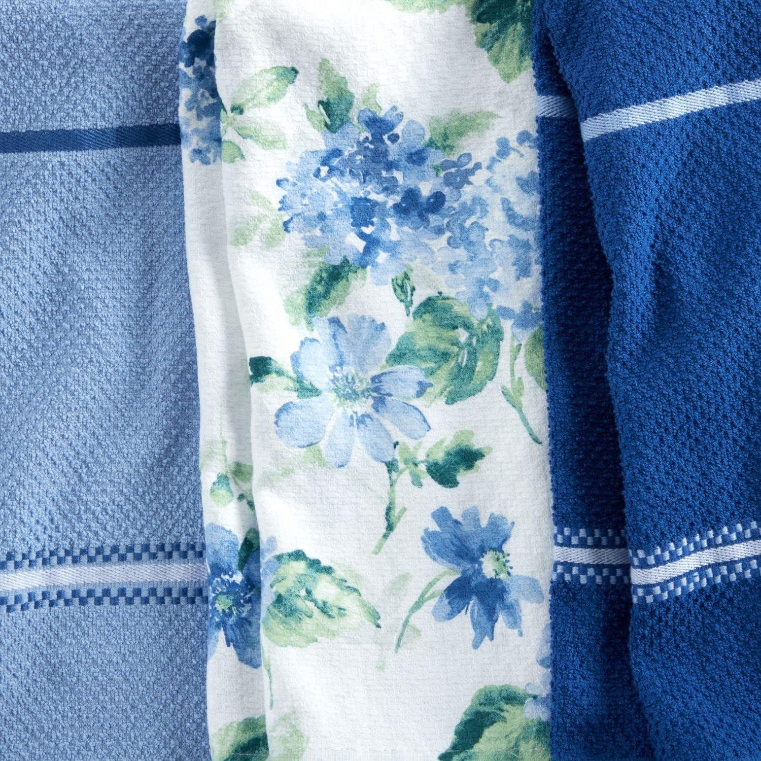 imageMartha Stewart Amber Floral Kitchen Towel Set 4Pack BlueGreen 16x28Blue