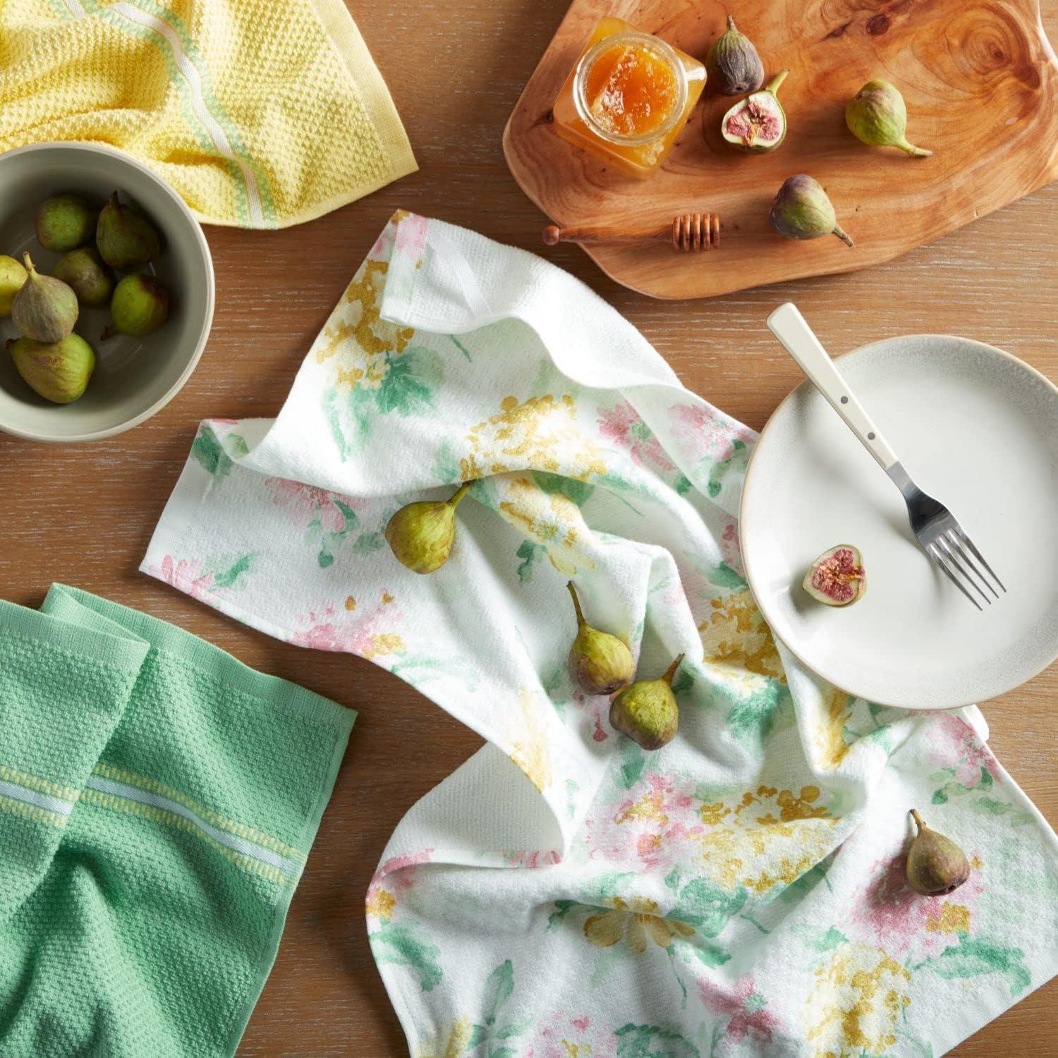 imageMartha Stewart Amber Floral Kitchen Towel Set 4Pack BlueGreen 16x28Petal Pink