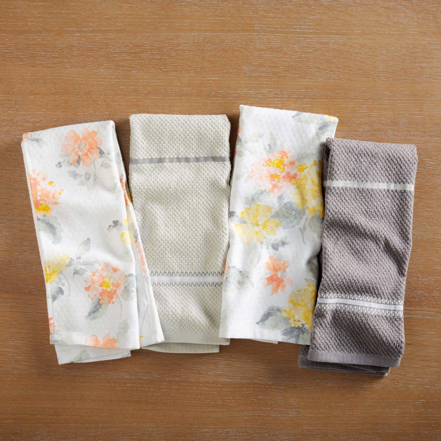 imageMartha Stewart Amber Floral Kitchen Towel Set 4Pack BlueGreen 16x28YellowCoral