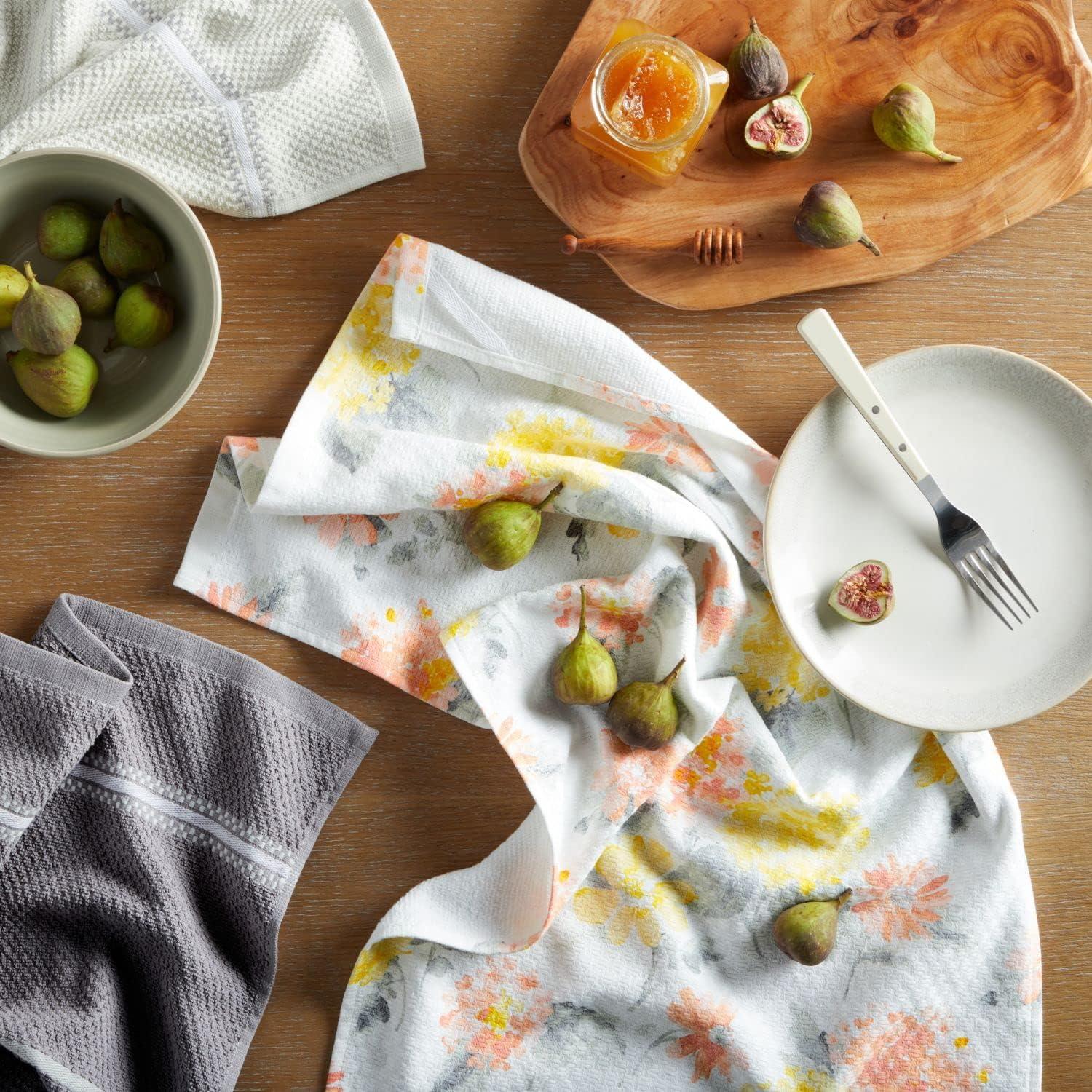 imageMartha Stewart Amber Floral Kitchen Towel Set 4Pack BlueGreen 16x28YellowCoral