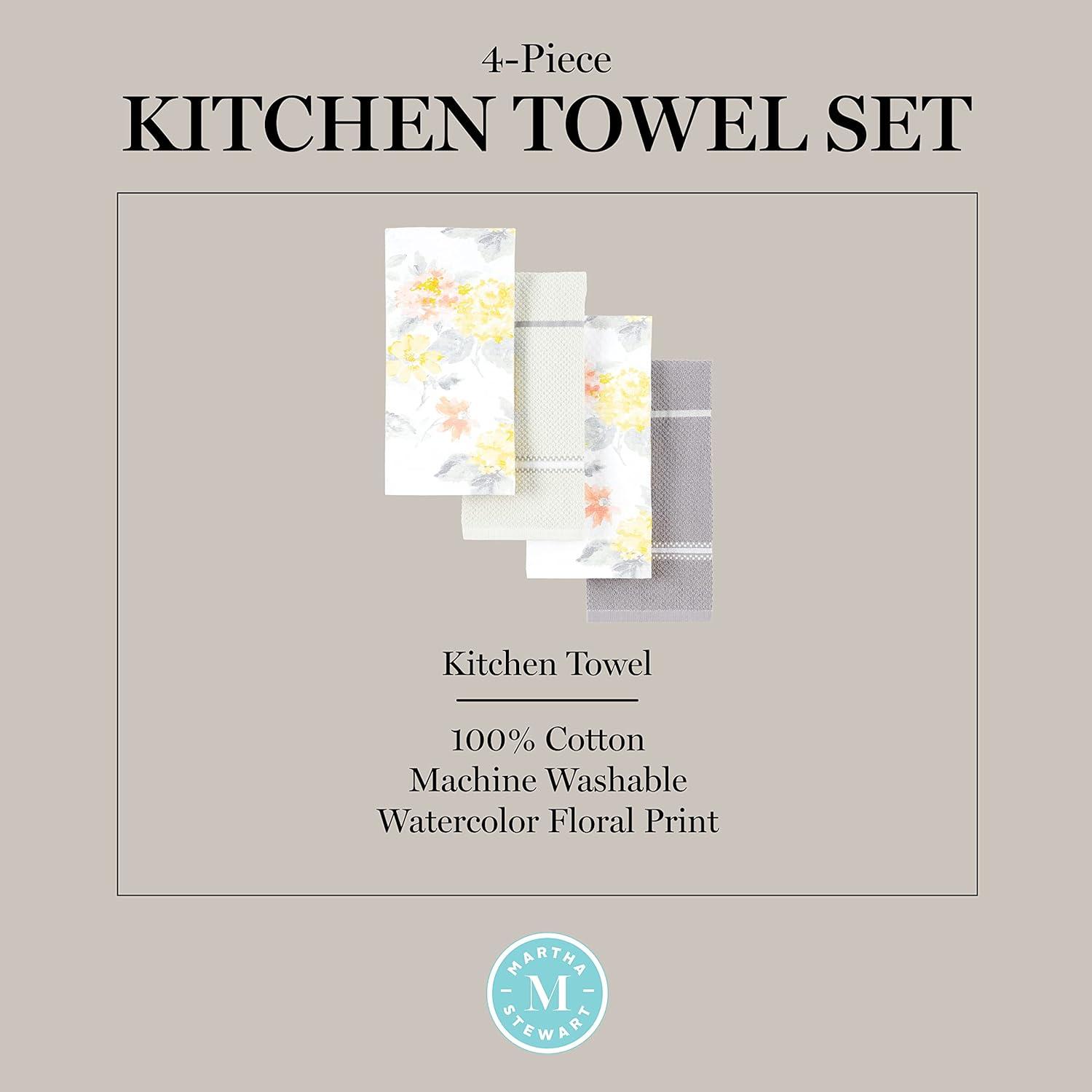 imageMartha Stewart Amber Floral Kitchen Towel Set 4Pack BlueGreen 16x28YellowCoral