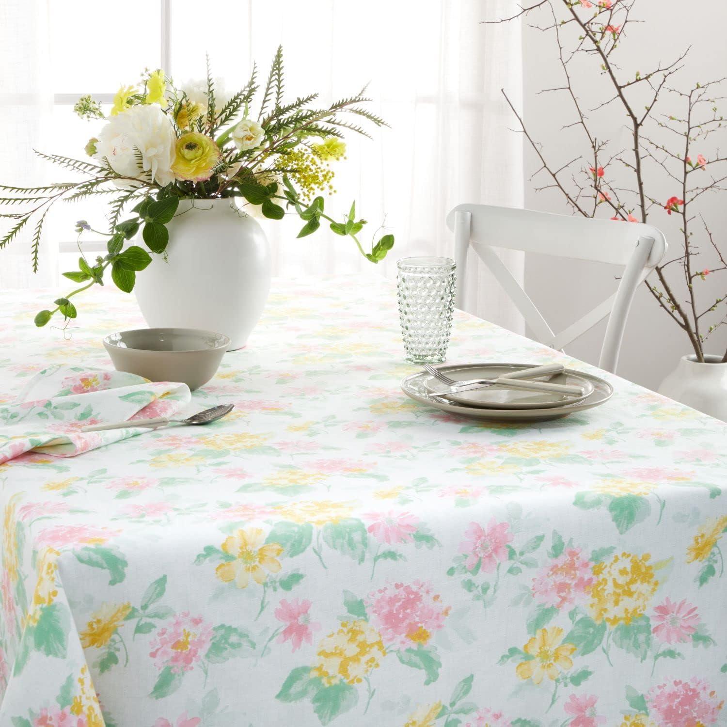 imageMartha Stewart Amber Floral Polyester Cotton Rectangle Tablecloth Single Pack BlueGreen 60x102Petal Pink