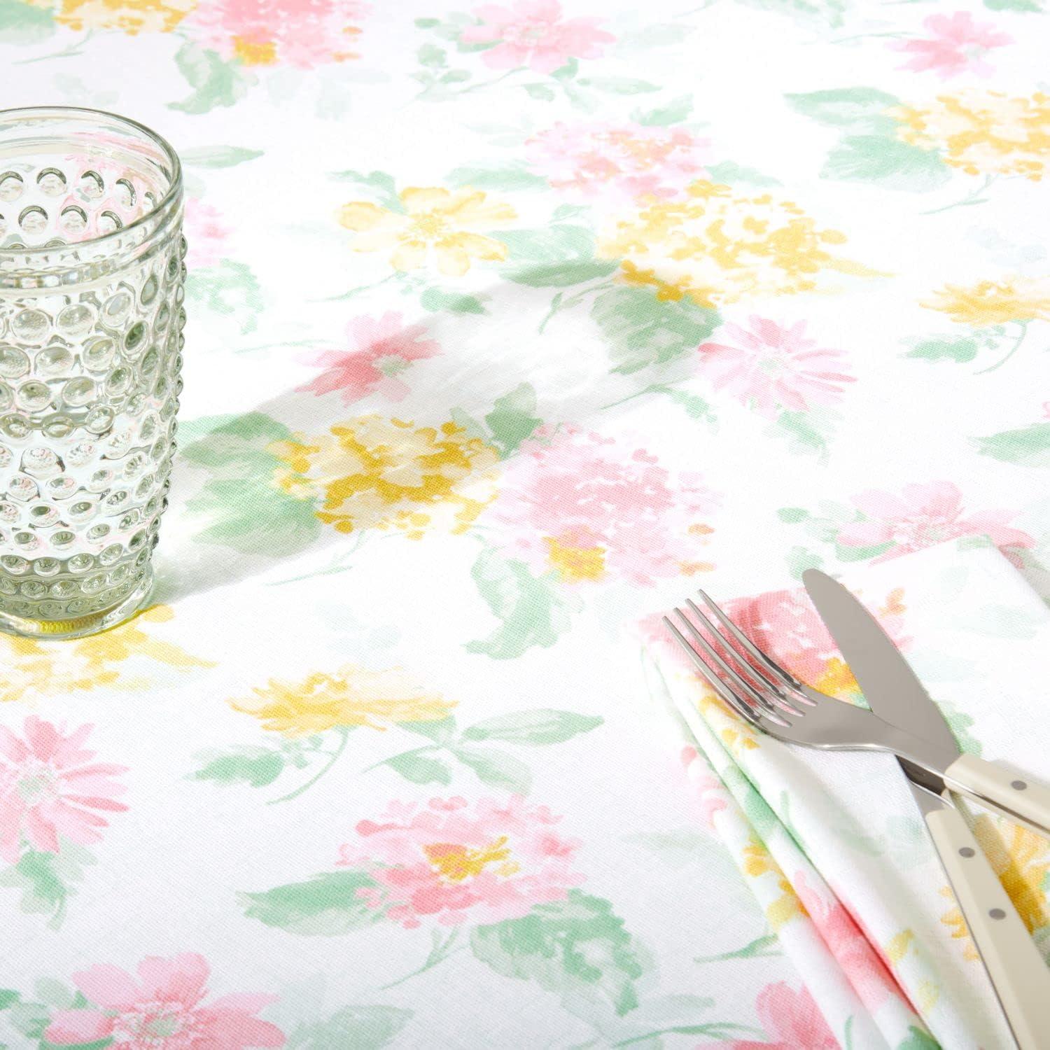 imageMartha Stewart Amber Floral Polyester Cotton Rectangle Tablecloth Single Pack BlueGreen 60x102Petal Pink