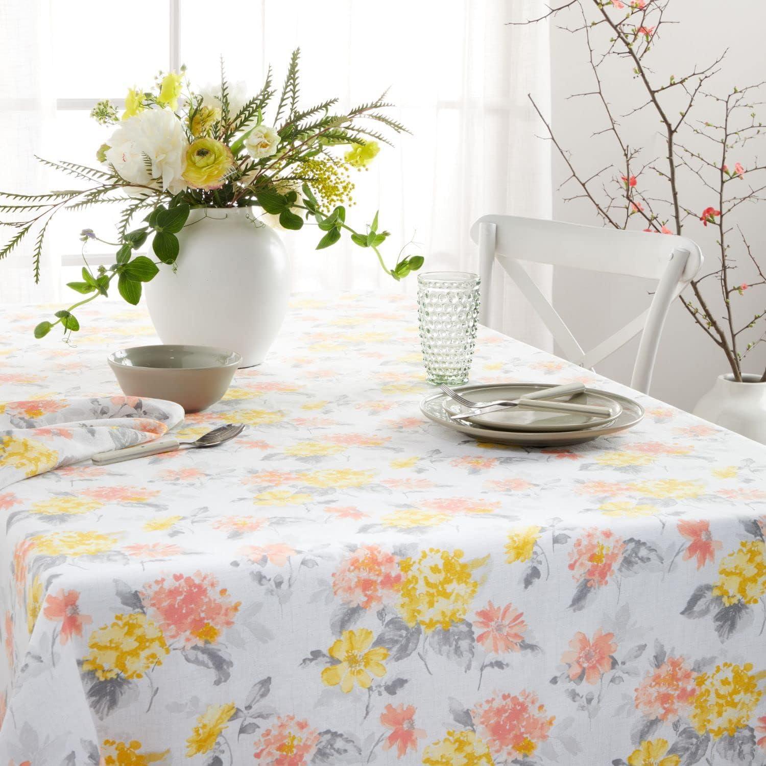 imageMartha Stewart Amber Floral Polyester Cotton Rectangle Tablecloth Single Pack BlueGreen 60x102YellowCoral