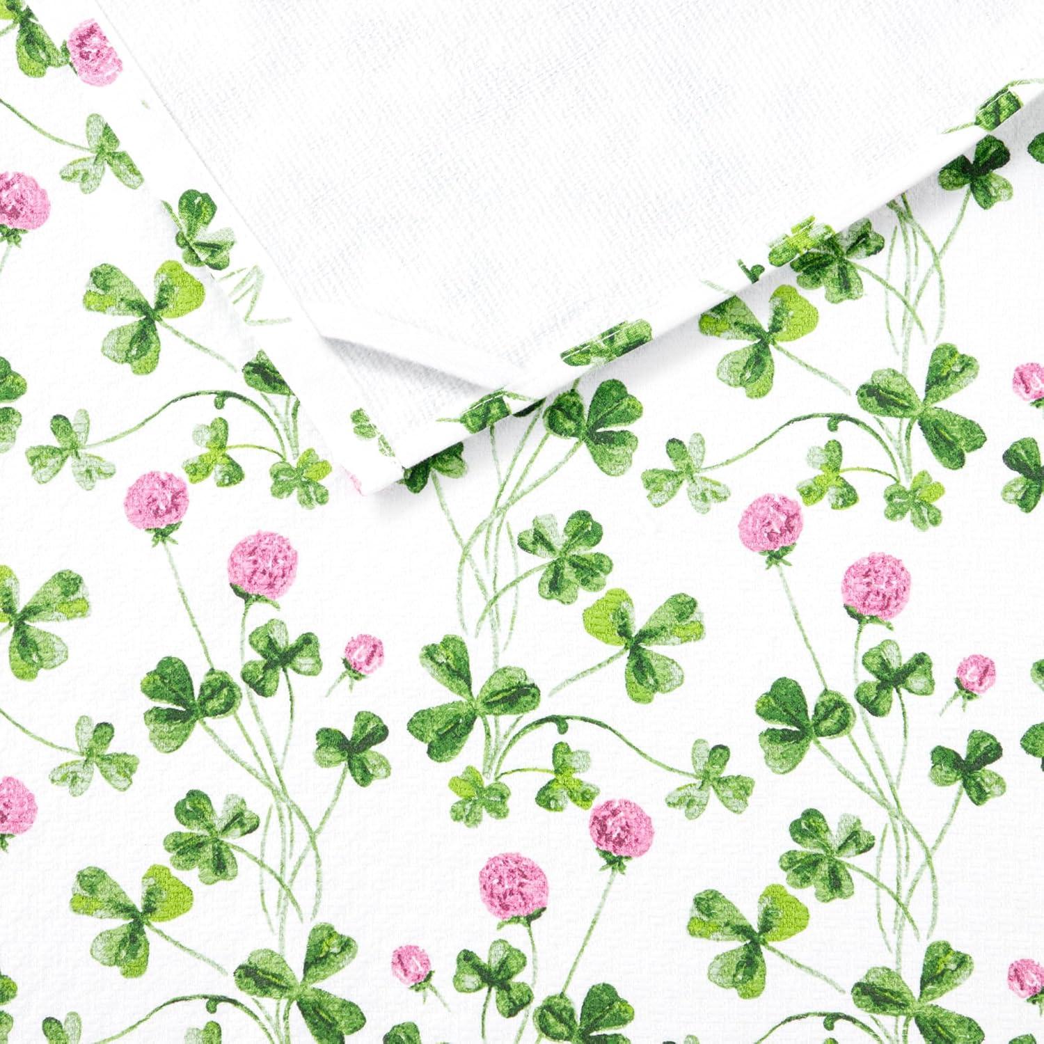 imageMartha Stewart Clover Meadow Kitchen Towel Set 3Pack Absorbent 100 Cotton St Patricks Day WhiteGreen 13x175