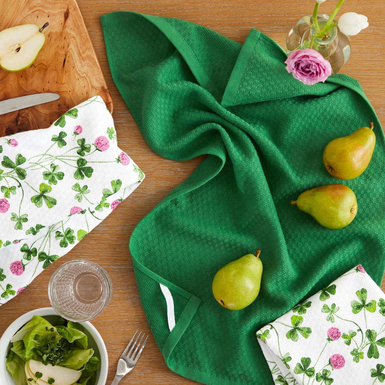 imageMartha Stewart Clover Meadow Kitchen Towel Set 3Pack Absorbent 100 Cotton St Patricks Day WhiteGreen 13x175