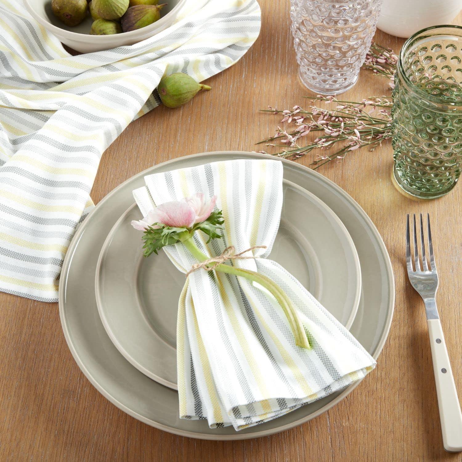 imageMartha Stewart Daisy Stripe Napkin Set 4Pack Green 19x19GreyYellow