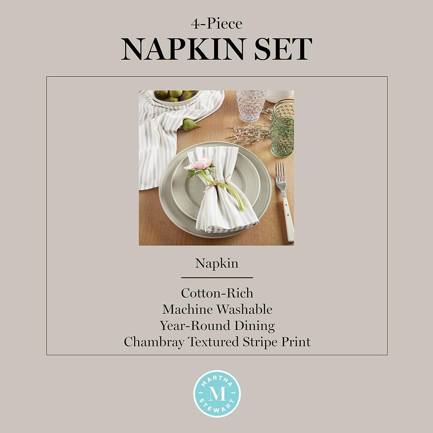 imageMartha Stewart Daisy Stripe Napkin Set 4Pack Green 19x19Linen