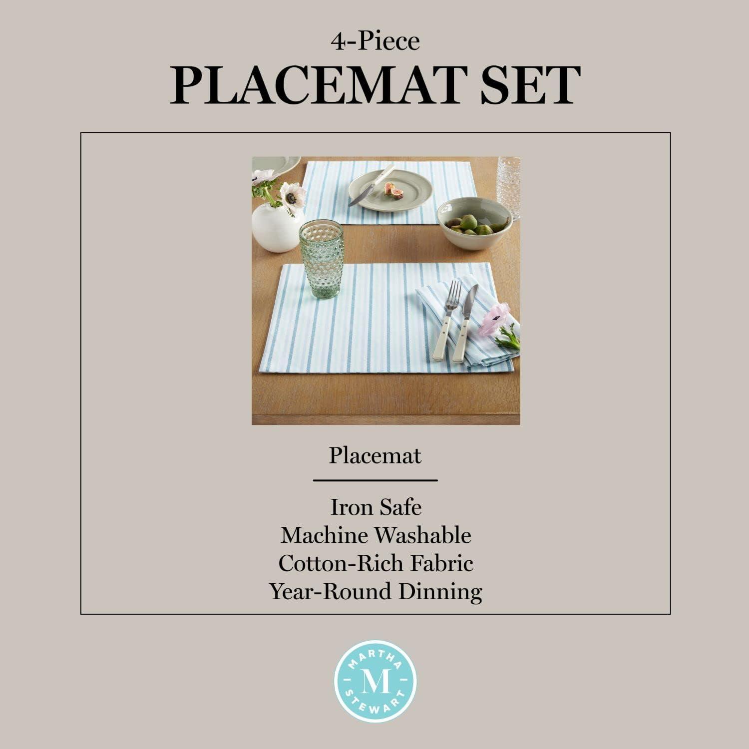 imageMartha Stewart Daisy Stripe Placemat Set 4Pack GreyYellow 13x175Blue