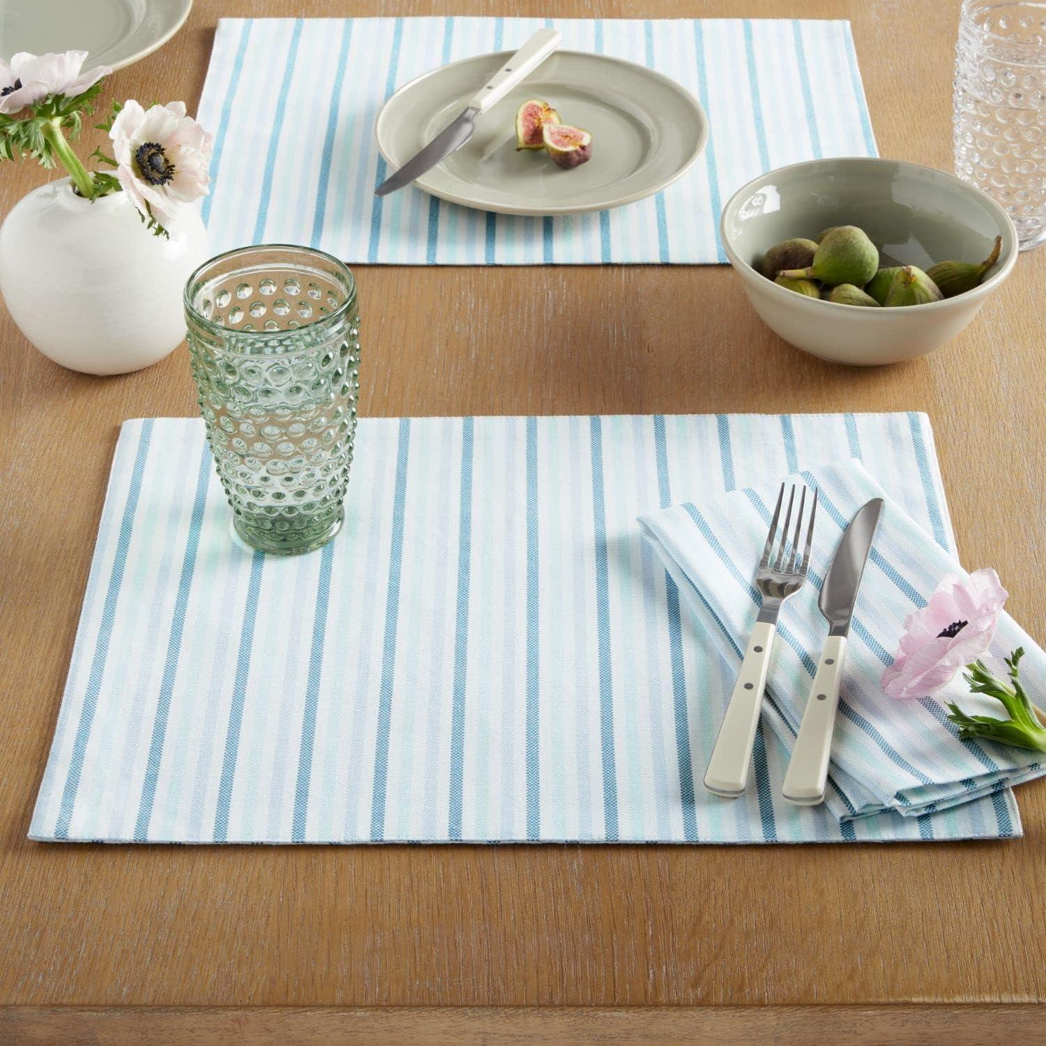 imageMartha Stewart Daisy Stripe Placemat Set 4Pack GreyYellow 13x175Blue