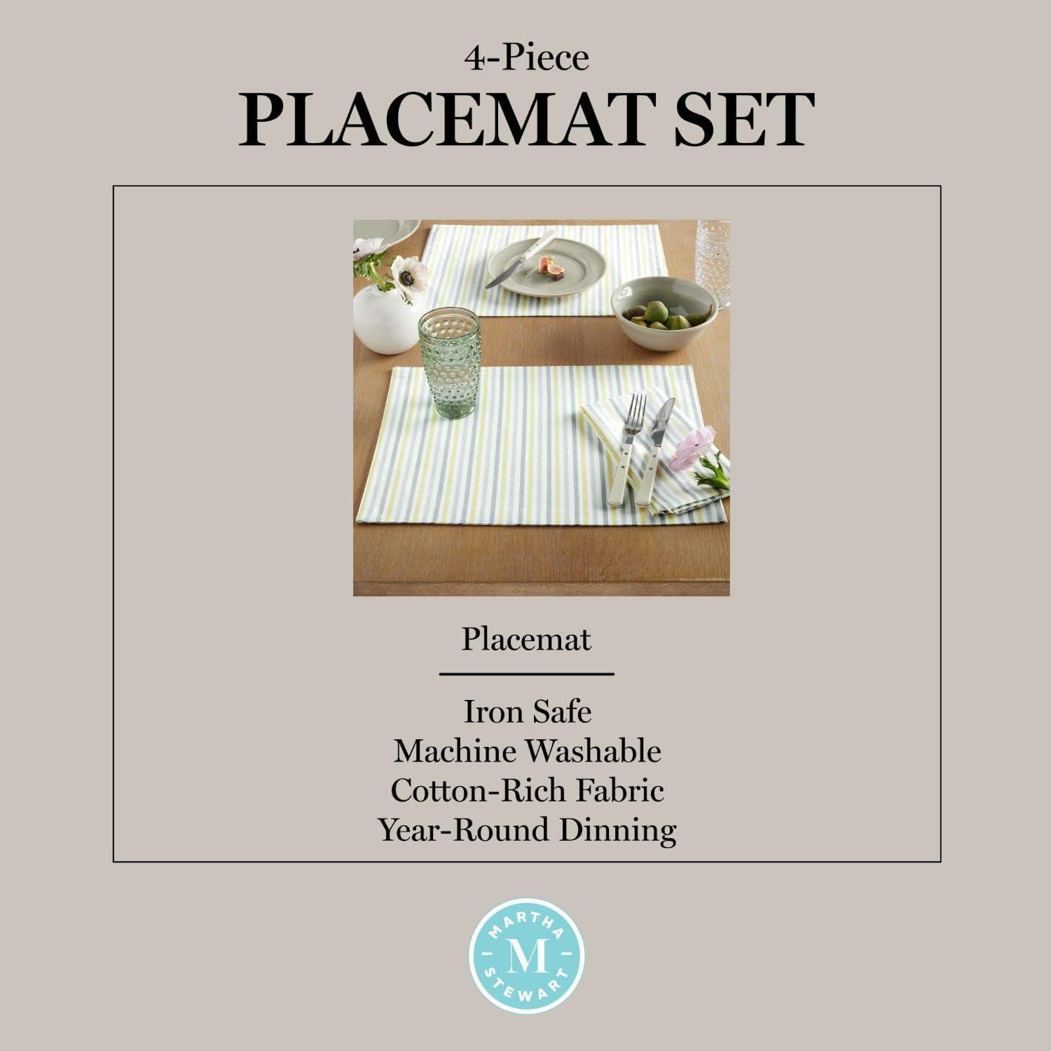 imageMartha Stewart Daisy Stripe Placemat Set 4Pack GreyYellow 13x175GreyYellow