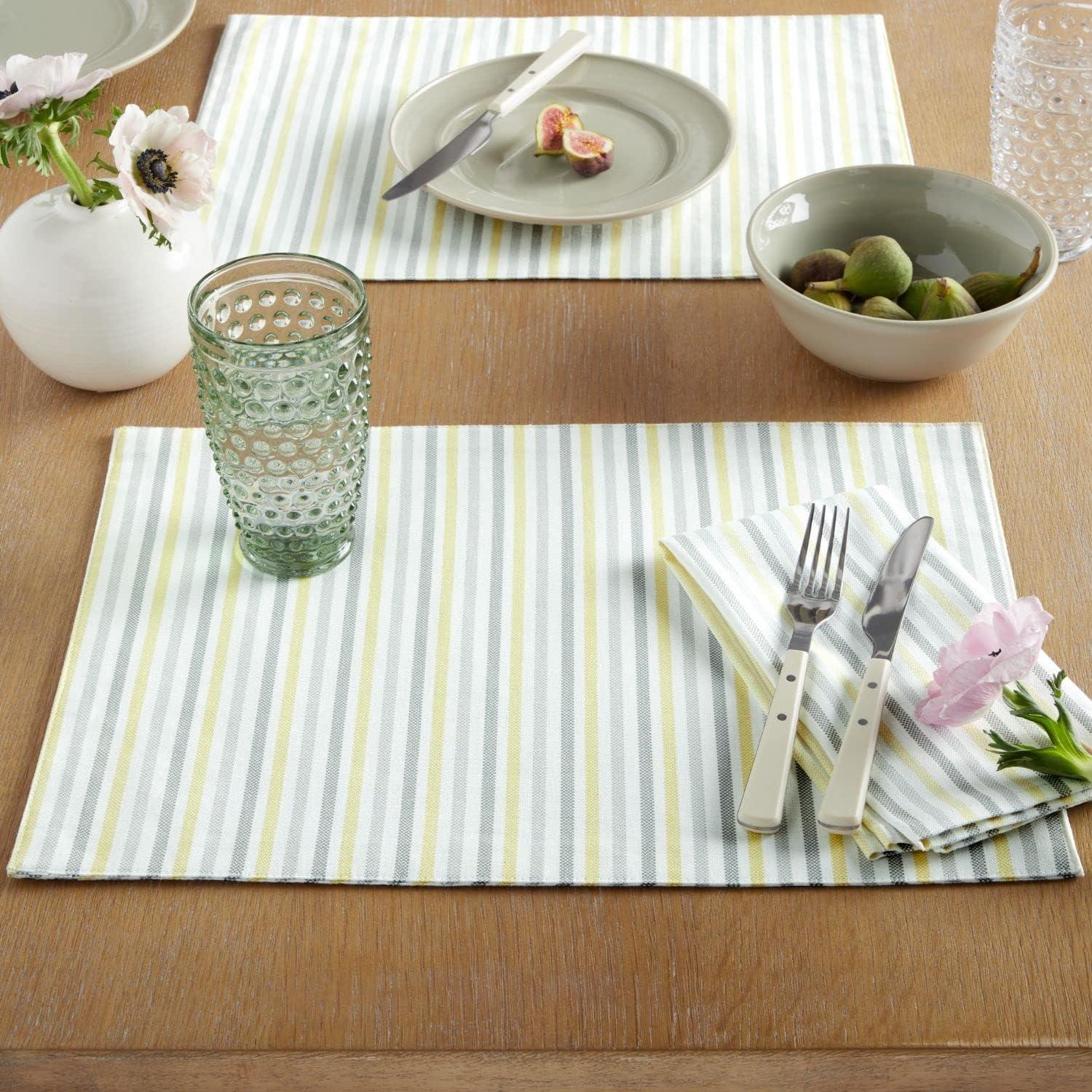 imageMartha Stewart Daisy Stripe Placemat Set 4Pack GreyYellow 13x175GreyYellow