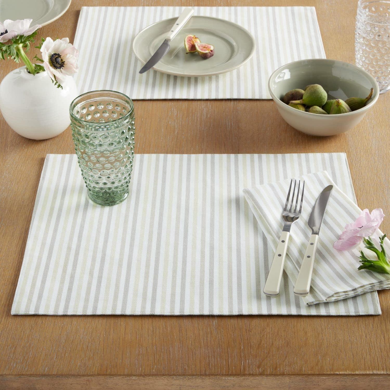 imageMartha Stewart Daisy Stripe Placemat Set 4Pack GreyYellow 13x175Linen