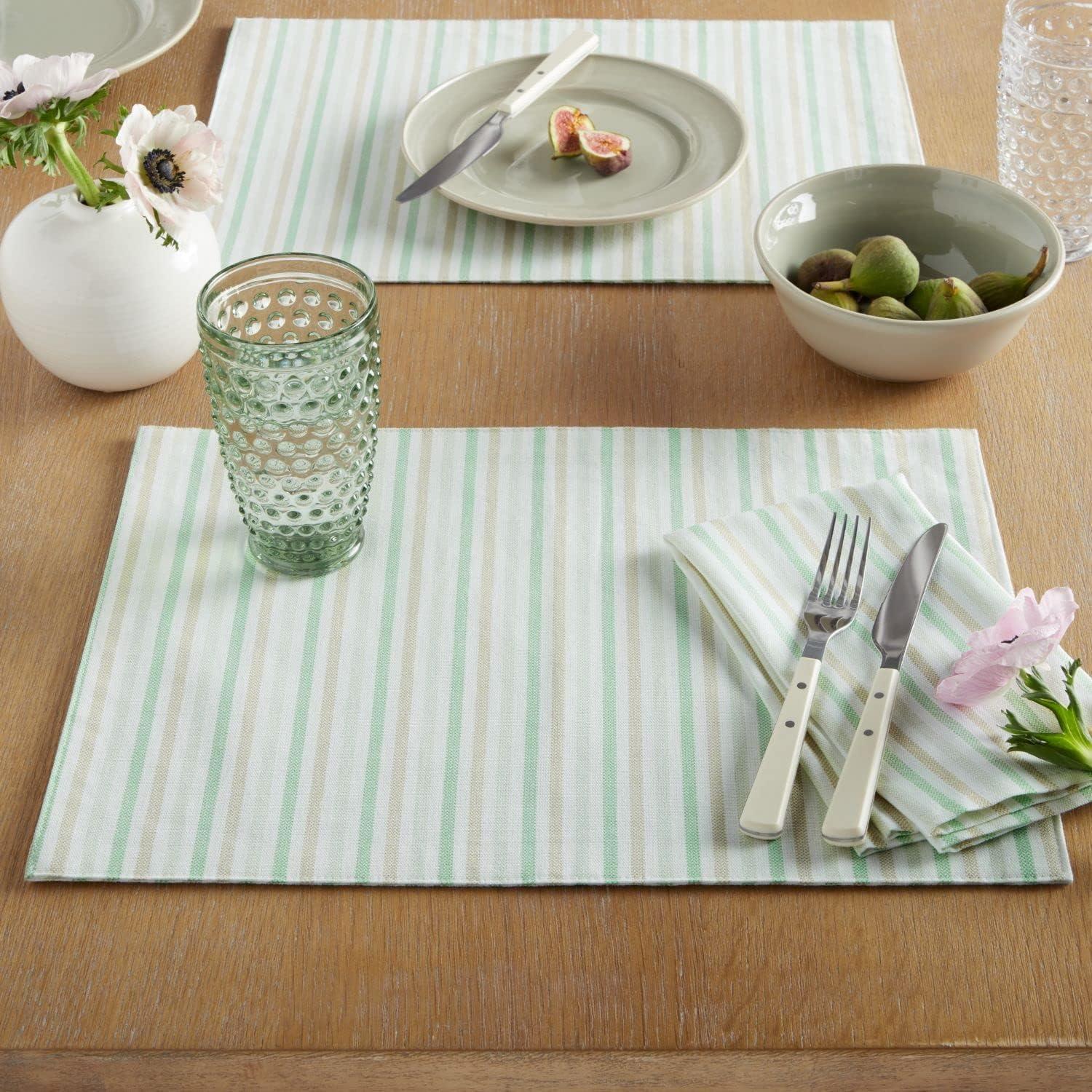 imageMartha Stewart Daisy Stripe Placemat Set 4Pack GreyYellow 13x175Mint
