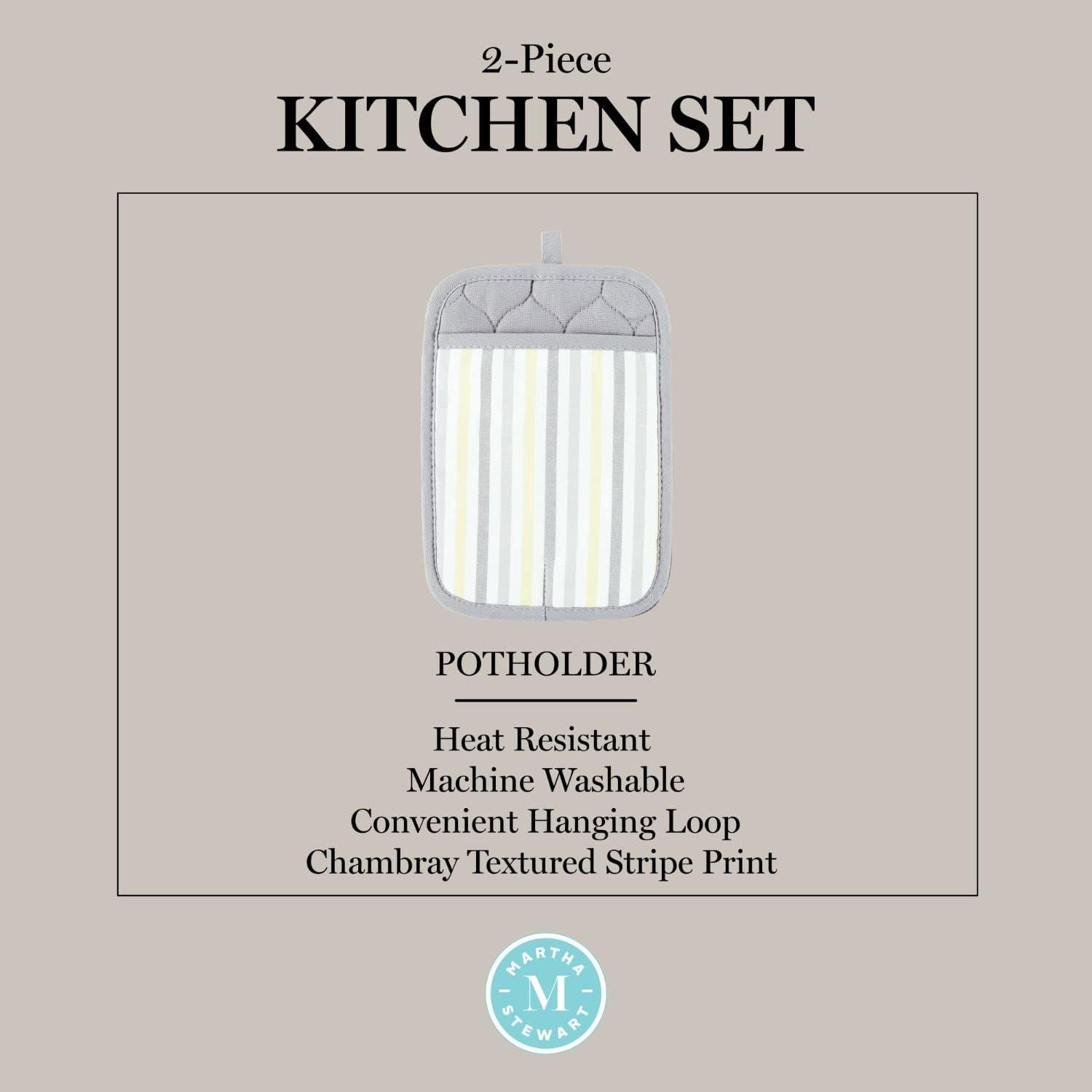 imageMartha Stewart Daisy Stripe Pot Holder Set 2Pack Green 7x10GreyYellow