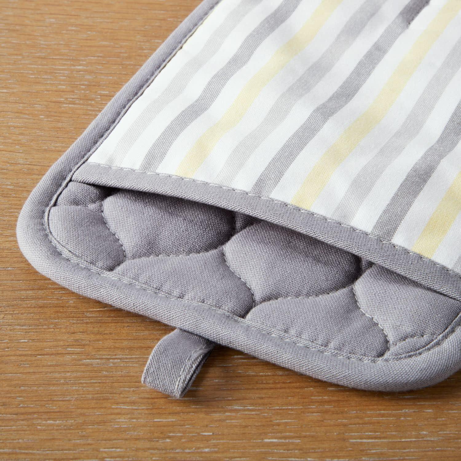 imageMartha Stewart Daisy Stripe Pot Holder Set 2Pack Green 7x10GreyYellow