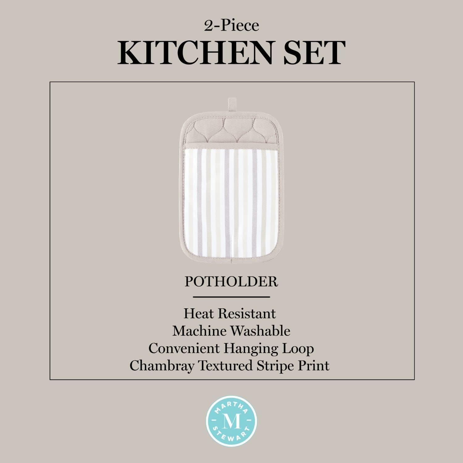 imageMartha Stewart Daisy Stripe Pot Holder Set 2Pack Green 7x10Linen
