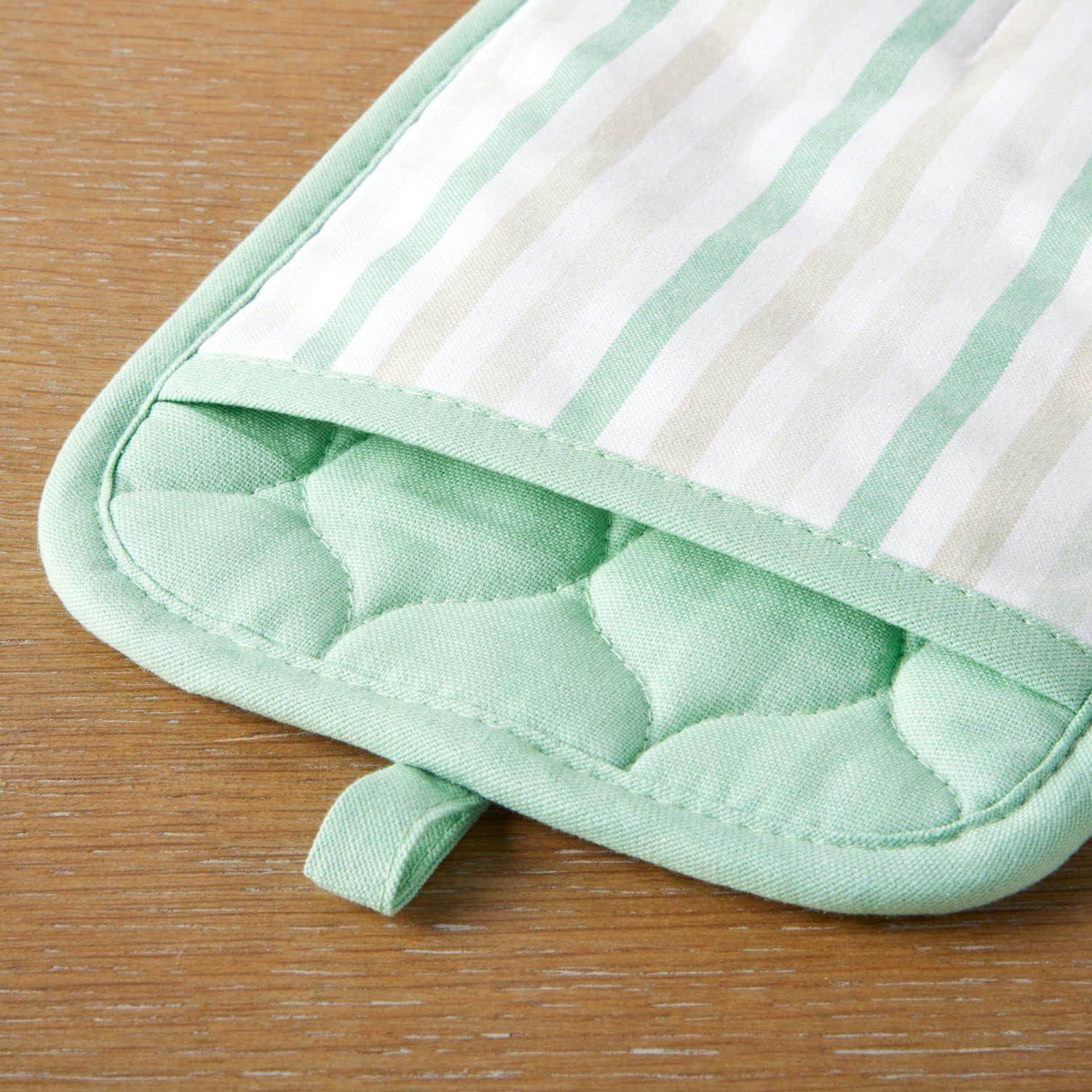 imageMartha Stewart Daisy Stripe Pot Holder Set 2Pack Green 7x10Mint