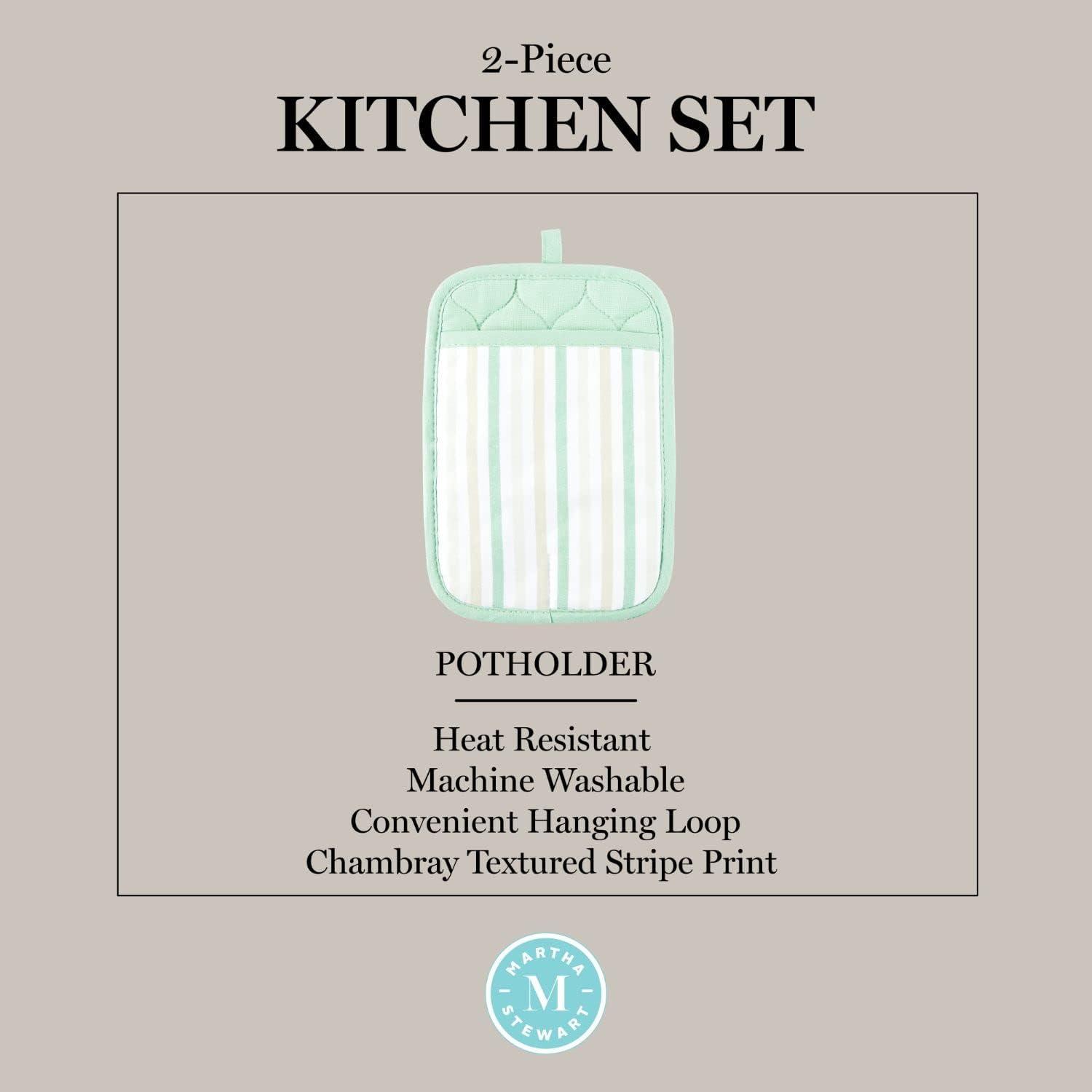 imageMartha Stewart Daisy Stripe Pot Holder Set 2Pack Green 7x10Mint