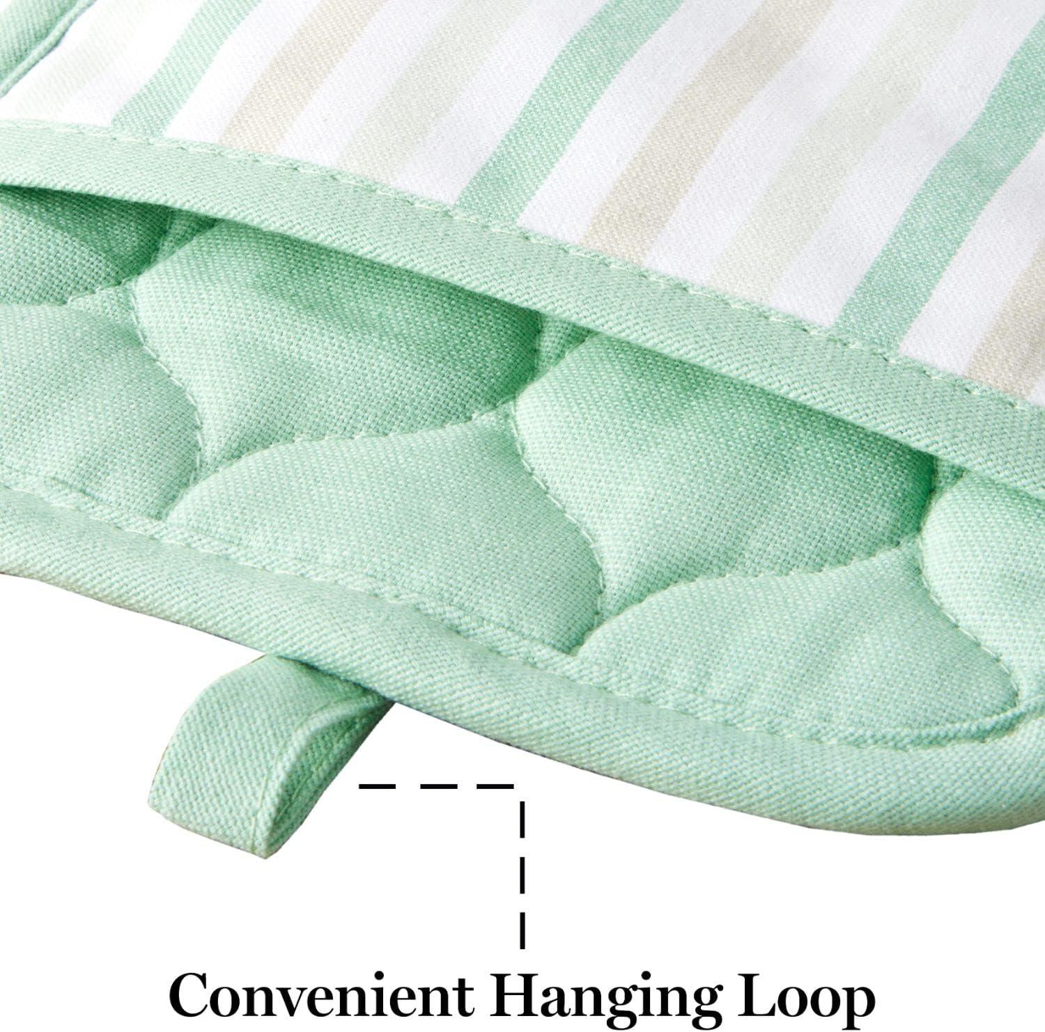 imageMartha Stewart Daisy Stripe Pot Holder Set 2Pack Green 7x10Mint