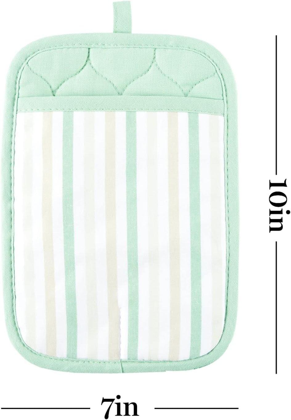 imageMartha Stewart Daisy Stripe Pot Holder Set 2Pack Green 7x10Mint