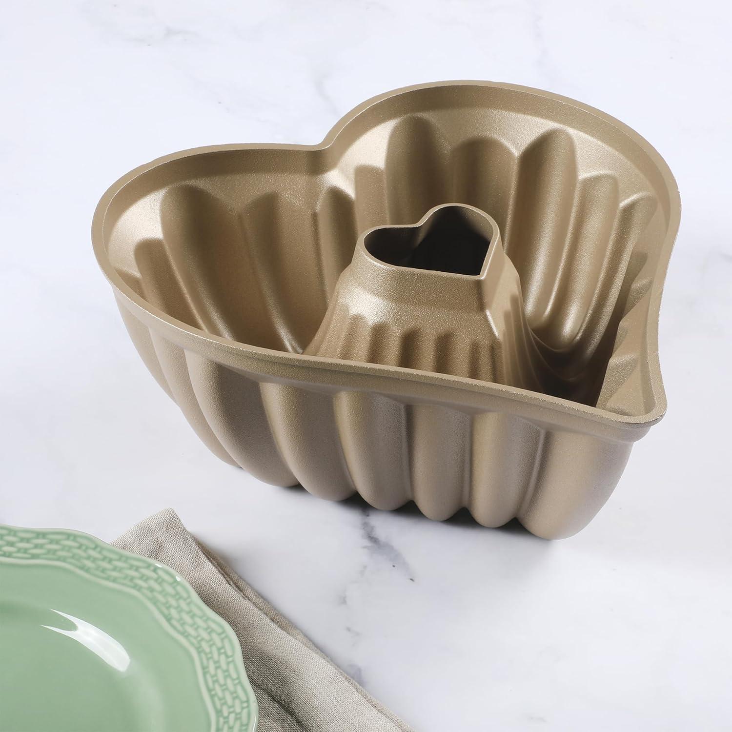 imageMartha Stewart Dunelle 1075 HeartShaped Cake Mold Cast Aluminum Nonstick Fluted Cake Pan Easy Release OvenSafe to 450FChampagne Gold