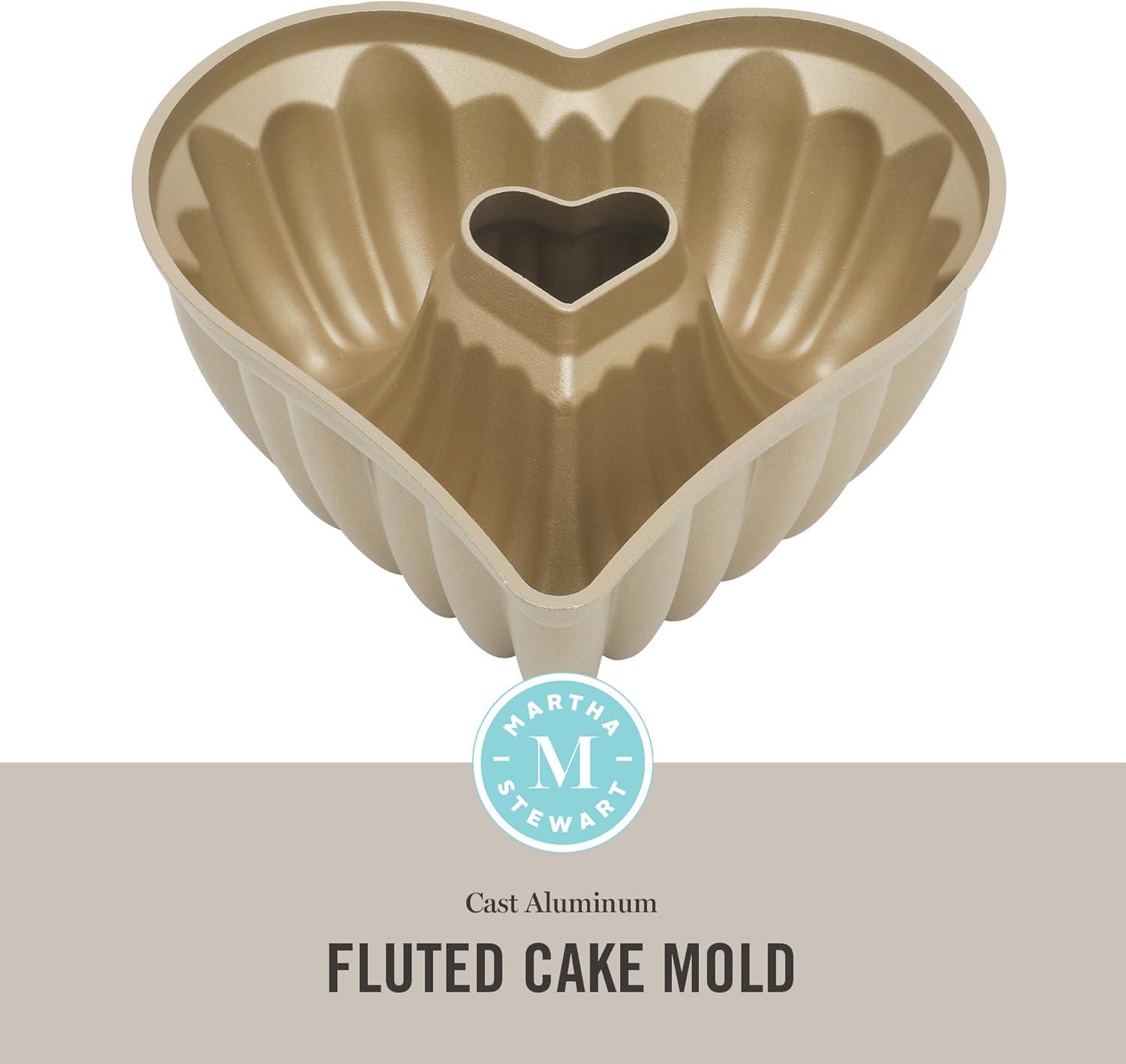 imageMartha Stewart Dunelle 1075 HeartShaped Cake Mold Cast Aluminum Nonstick Fluted Cake Pan Easy Release OvenSafe to 450FChampagne Gold