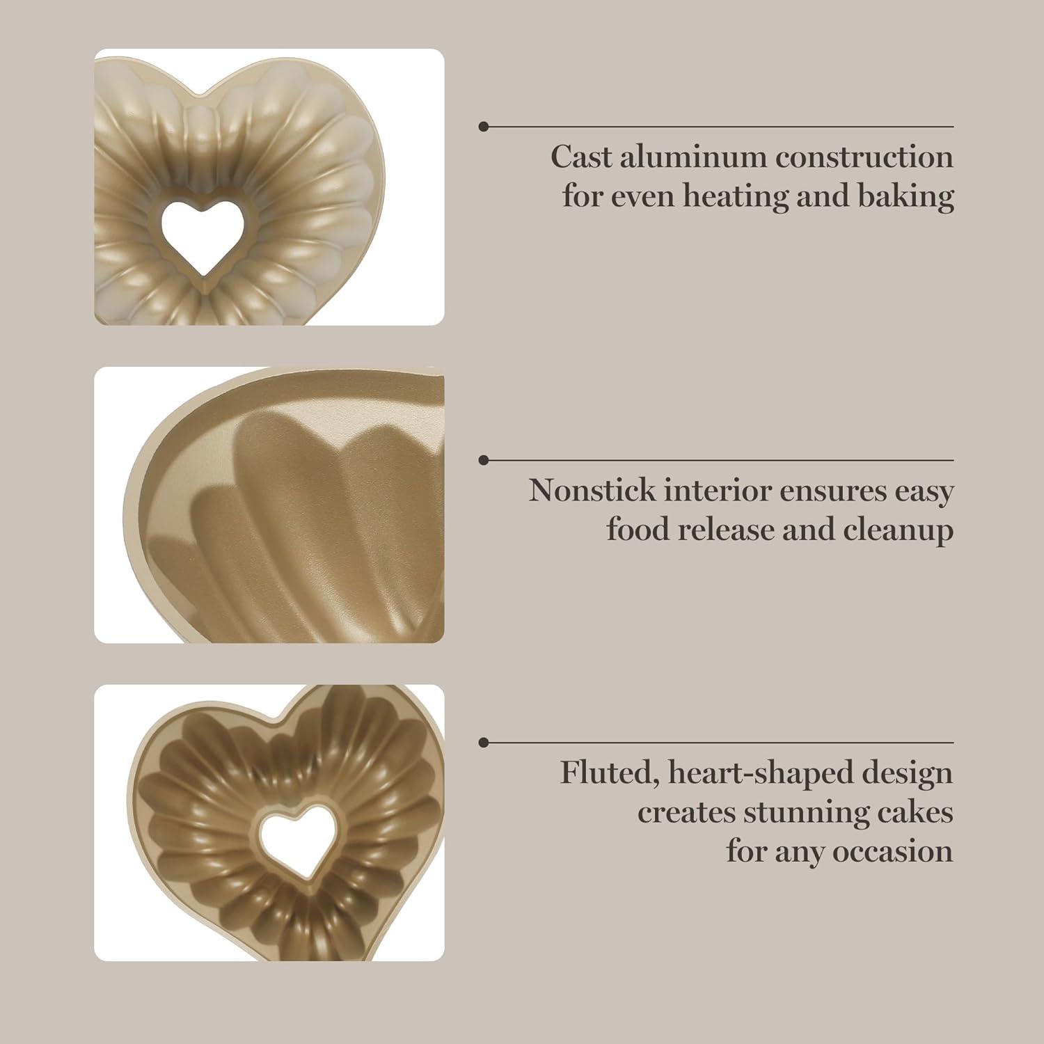 imageMartha Stewart Dunelle 1075 HeartShaped Cake Mold Cast Aluminum Nonstick Fluted Cake Pan Easy Release OvenSafe to 450FChampagne Gold