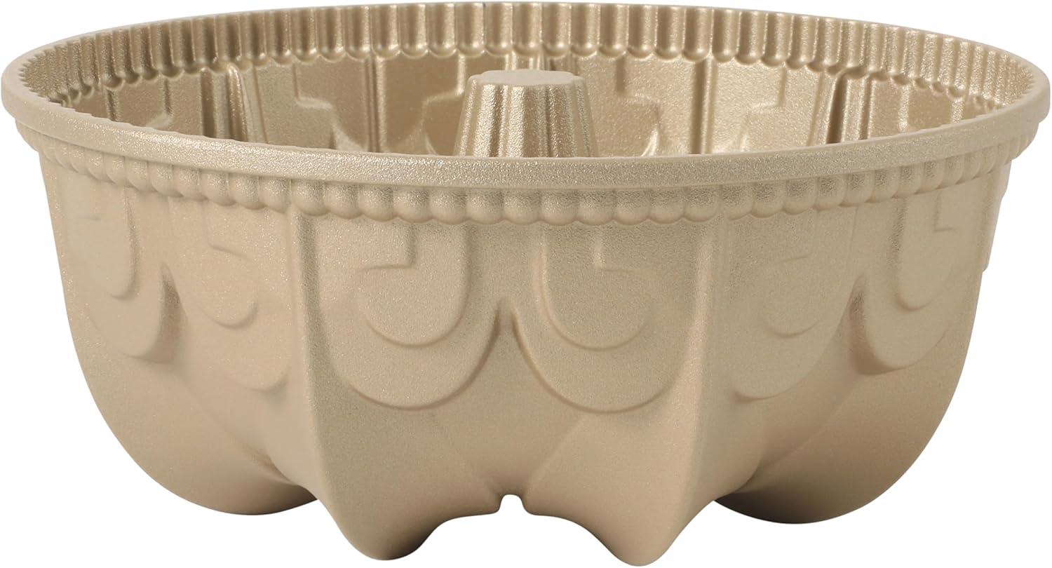 imageMartha Stewart Dunelle Decorative Fluted Cast Aluminun Round Cake Pan 12Cup Nonstick Tube Pan Champagne Gold BakewareChampagne Gold