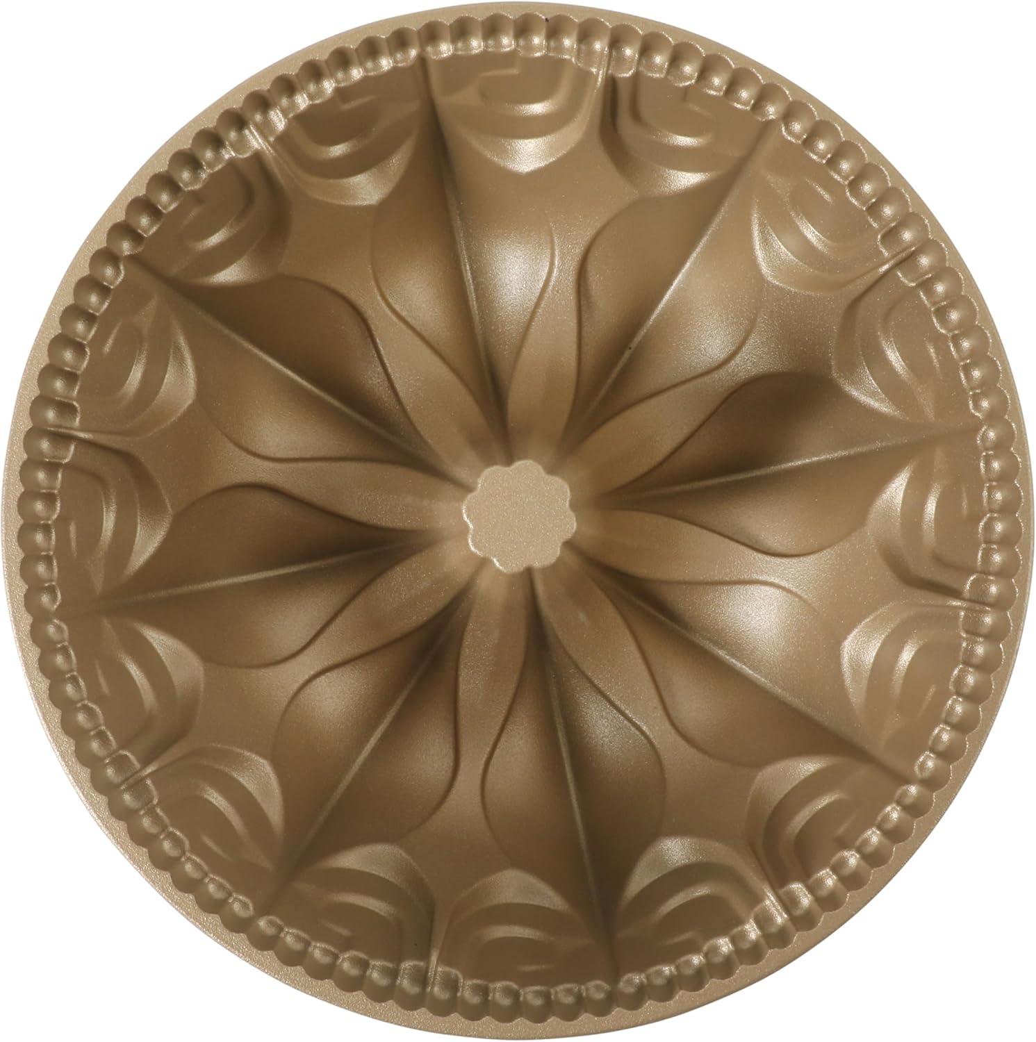 imageMartha Stewart Dunelle Decorative Fluted Cast Aluminun Round Cake Pan 12Cup Nonstick Tube Pan Champagne Gold BakewareChampagne Gold