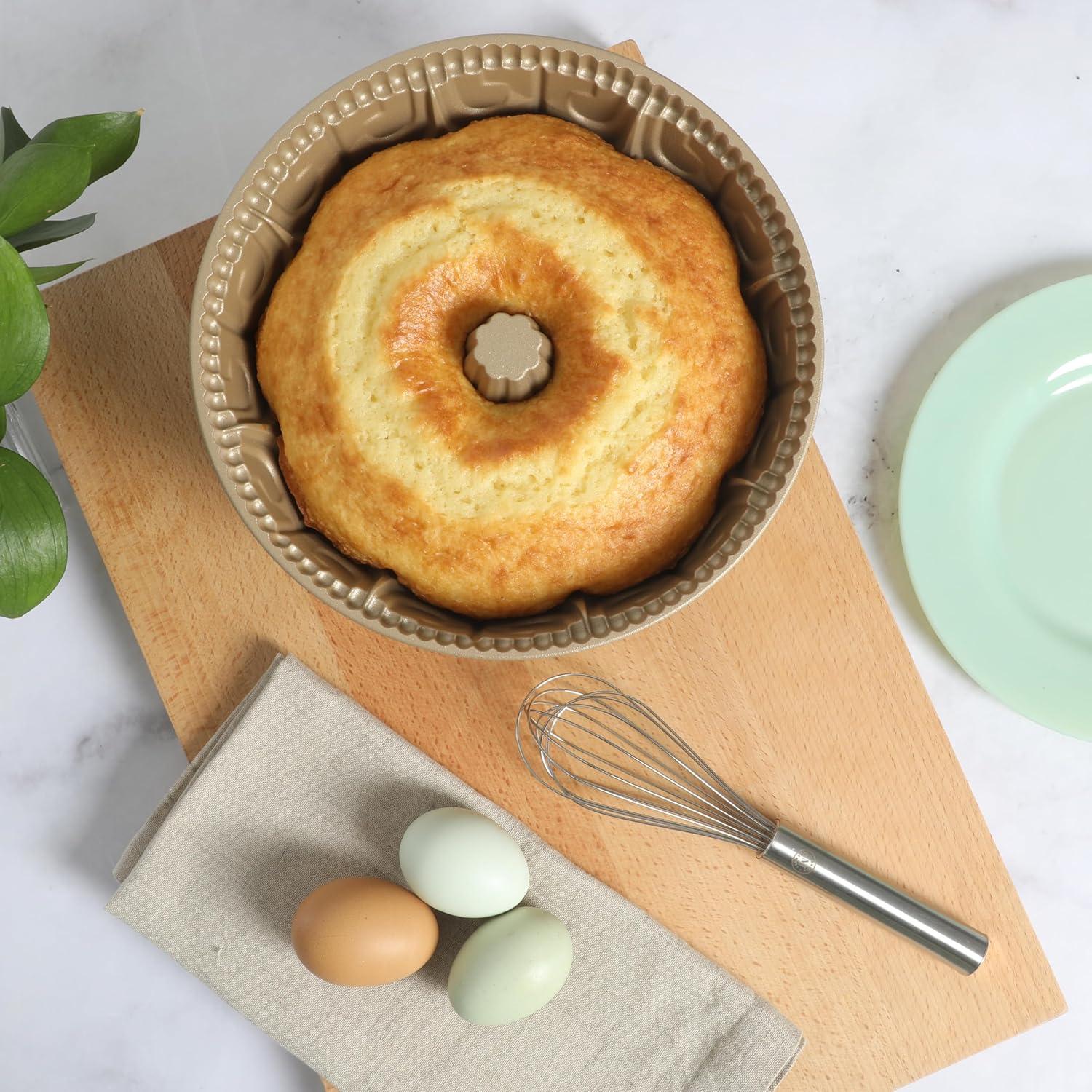 imageMartha Stewart Dunelle Decorative Fluted Cast Aluminun Round Cake Pan 12Cup Nonstick Tube Pan Champagne Gold BakewareChampagne Gold