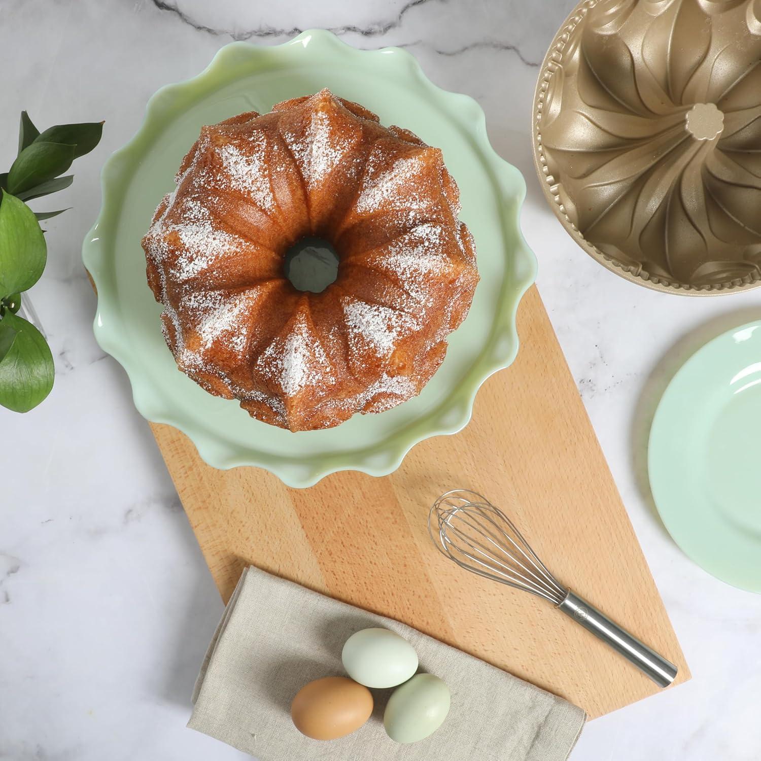 imageMartha Stewart Dunelle Decorative Fluted Cast Aluminun Round Cake Pan 12Cup Nonstick Tube Pan Champagne Gold BakewareChampagne Gold