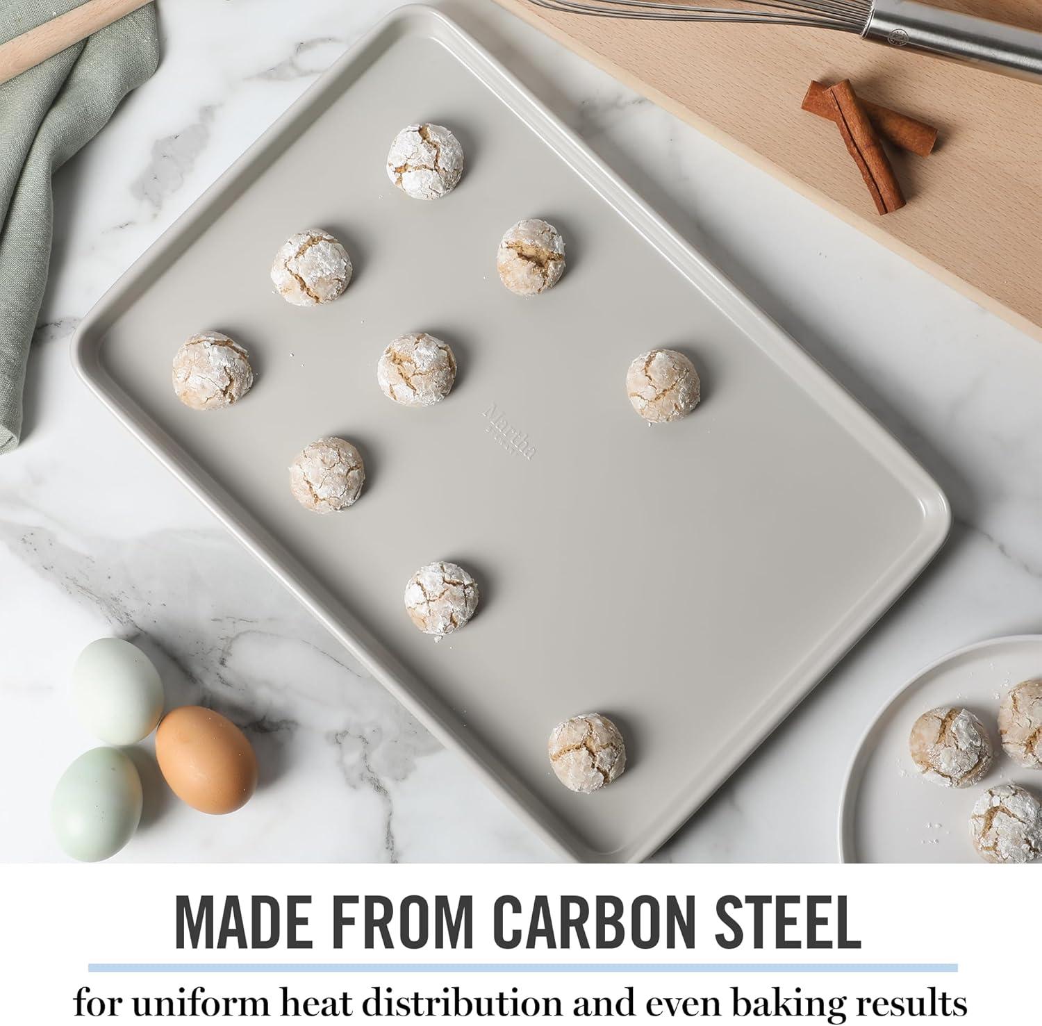imageMartha Stewart Gallen 15 x 10 Inch Nonstick Carbon Steel Cookie Sheet Cool Grey Durable Bakeware for Even Baking and Easy CleanupCool Gray
