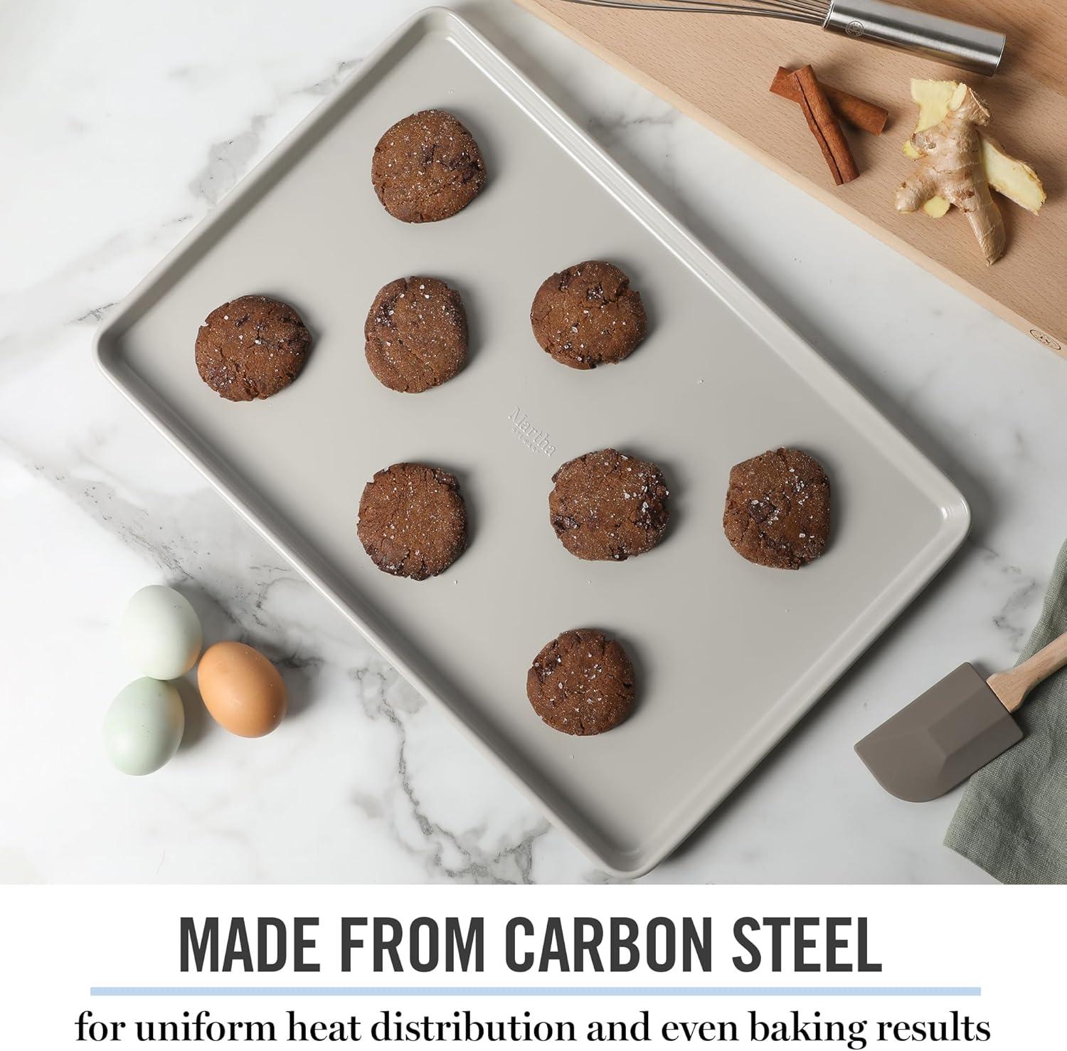 imageMartha Stewart Gallen 15 x 10 Inch Nonstick Carbon Steel Cookie Sheet Cool Grey Durable Bakeware for Even Baking and Easy CleanupCool Gray
