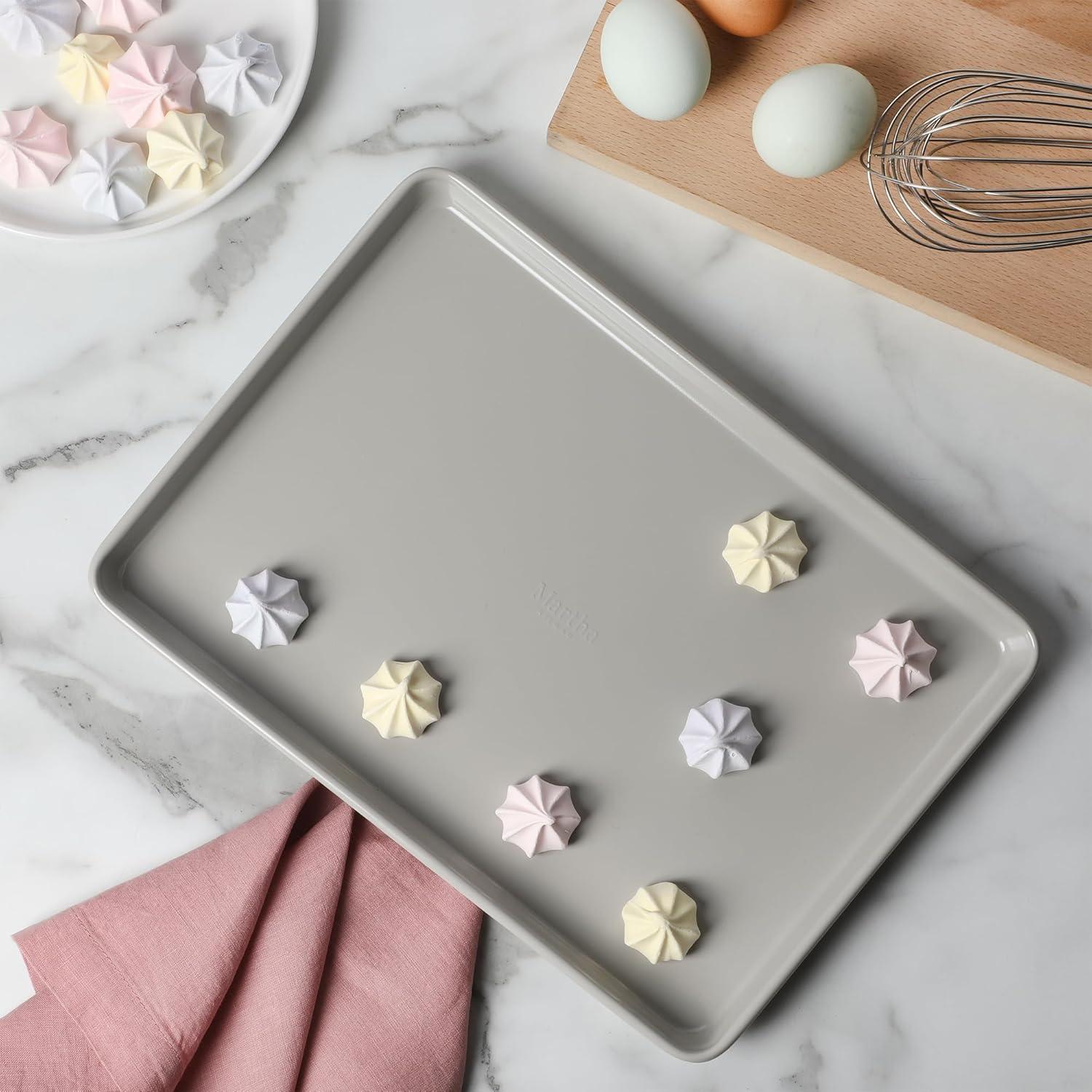 imageMartha Stewart Gallen 15 x 10 Inch Nonstick Carbon Steel Cookie Sheet Cool Grey Durable Bakeware for Even Baking and Easy CleanupCool Gray
