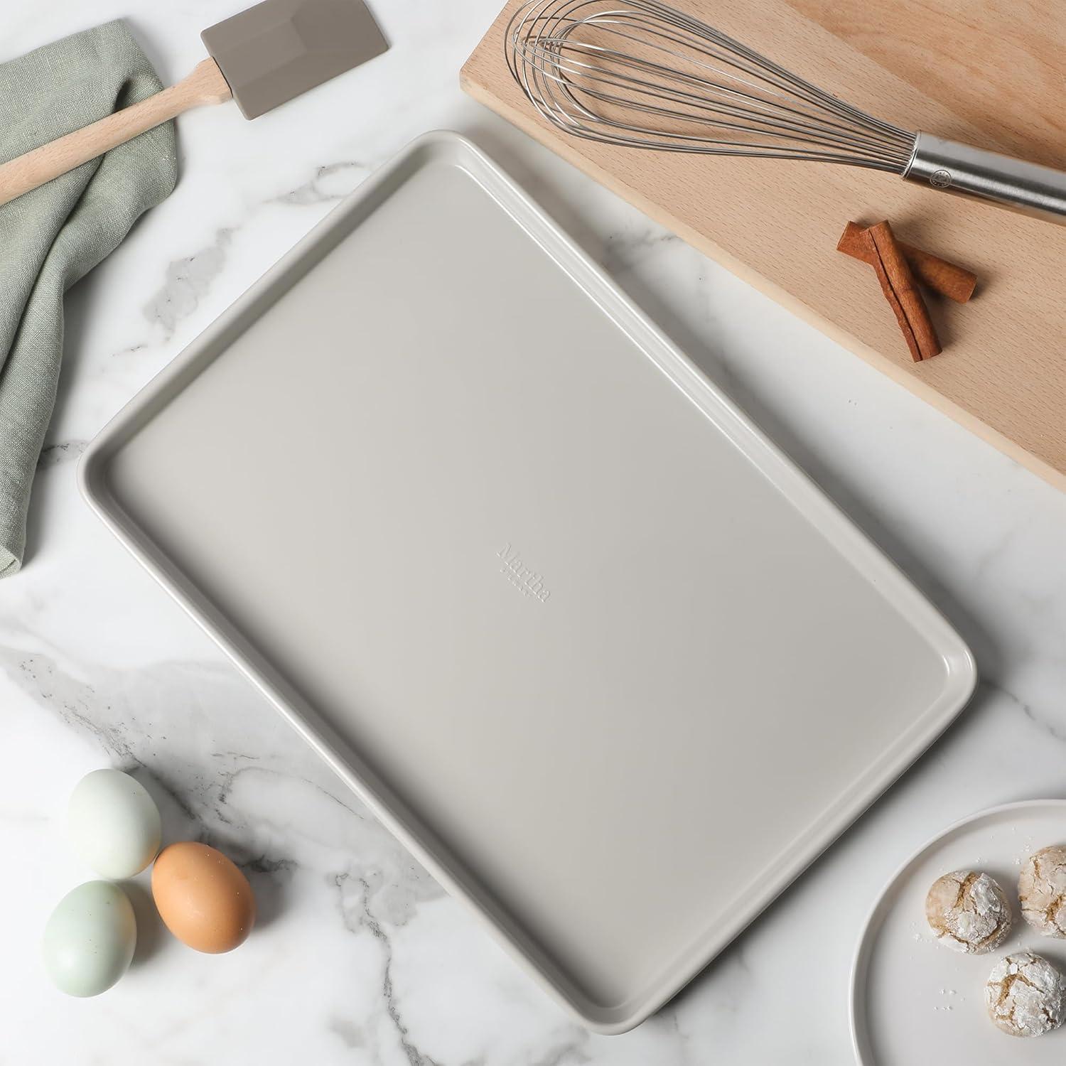 imageMartha Stewart Gallen 15 x 10 Inch Nonstick Carbon Steel Cookie Sheet Cool Grey Durable Bakeware for Even Baking and Easy CleanupCool Gray