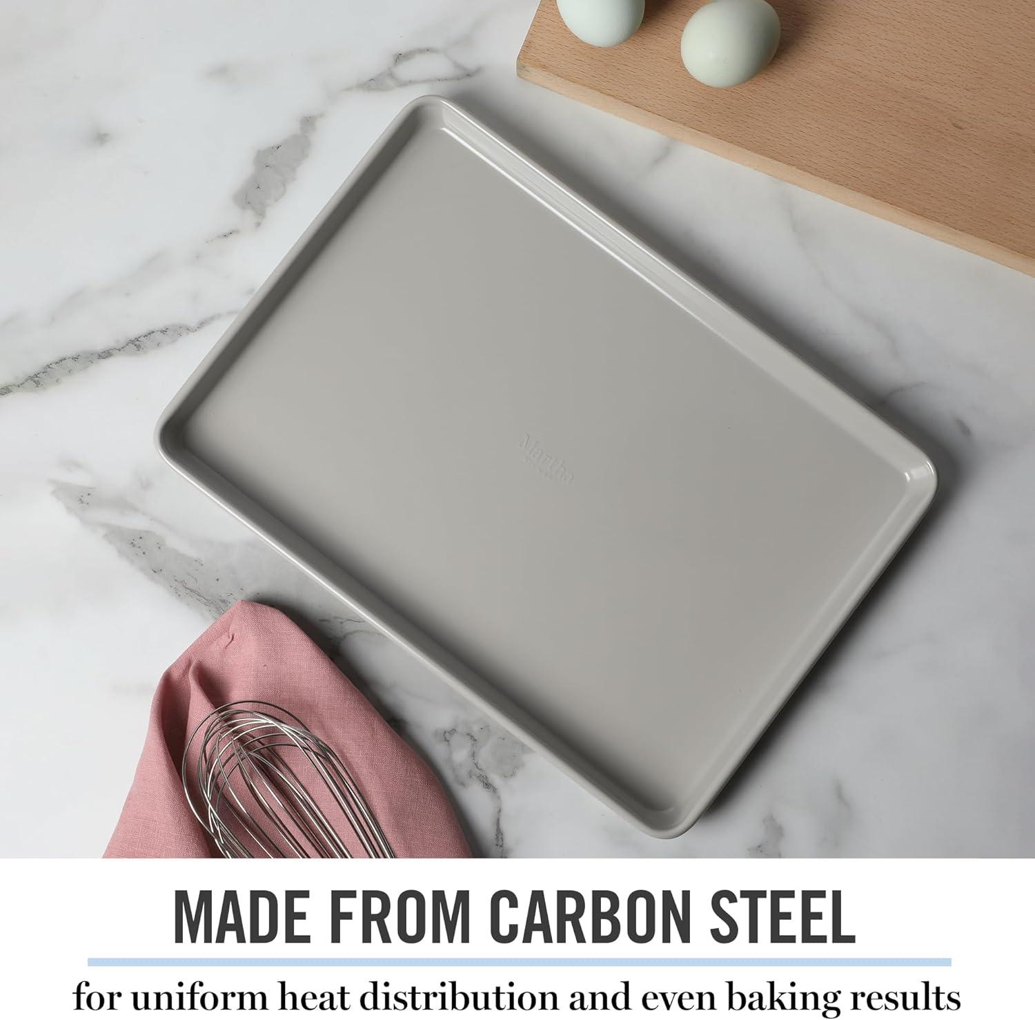 imageMartha Stewart Gallen 15 x 10 Inch Nonstick Carbon Steel Cookie Sheet Cool Grey Durable Bakeware for Even Baking and Easy CleanupCool Gray