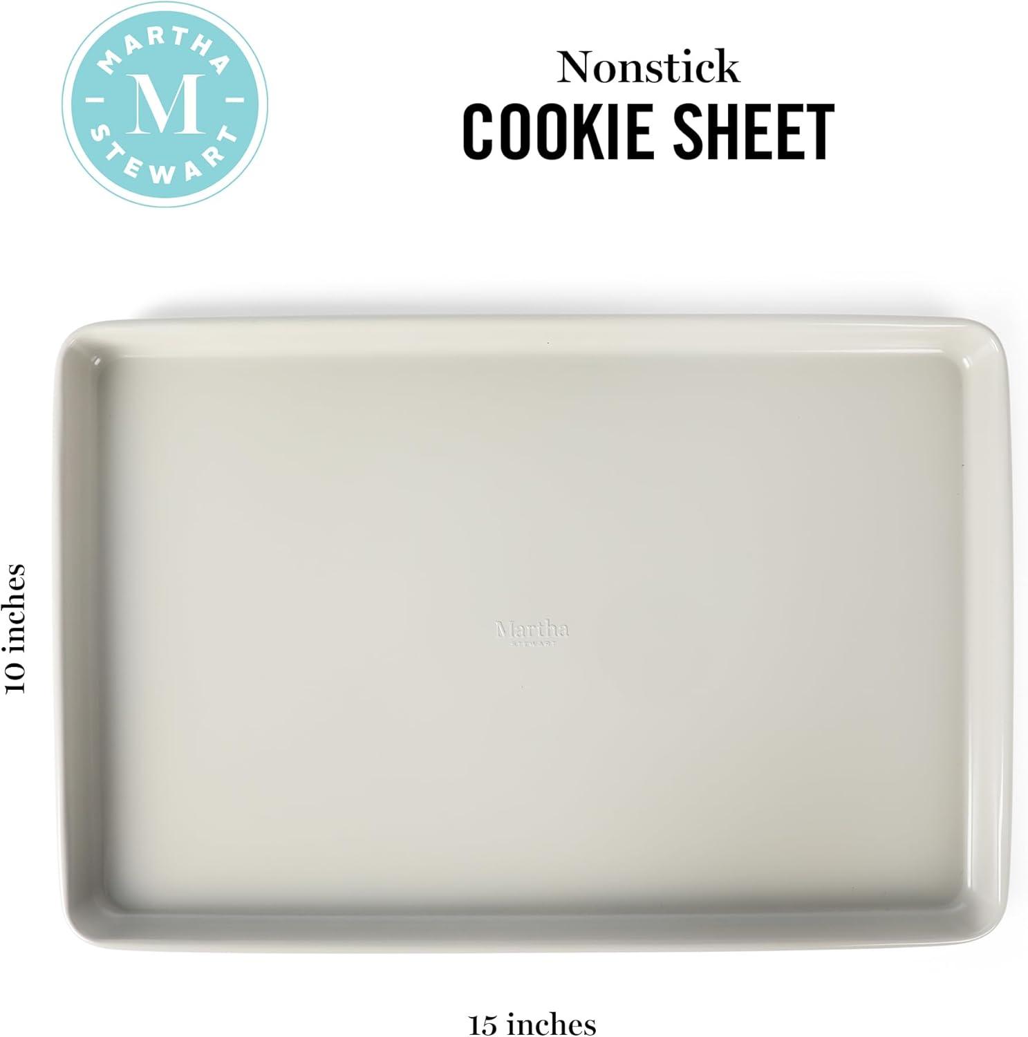 imageMartha Stewart Gallen 15 x 10 Inch Nonstick Carbon Steel Cookie Sheet Cool Grey Durable Bakeware for Even Baking and Easy CleanupCool Gray