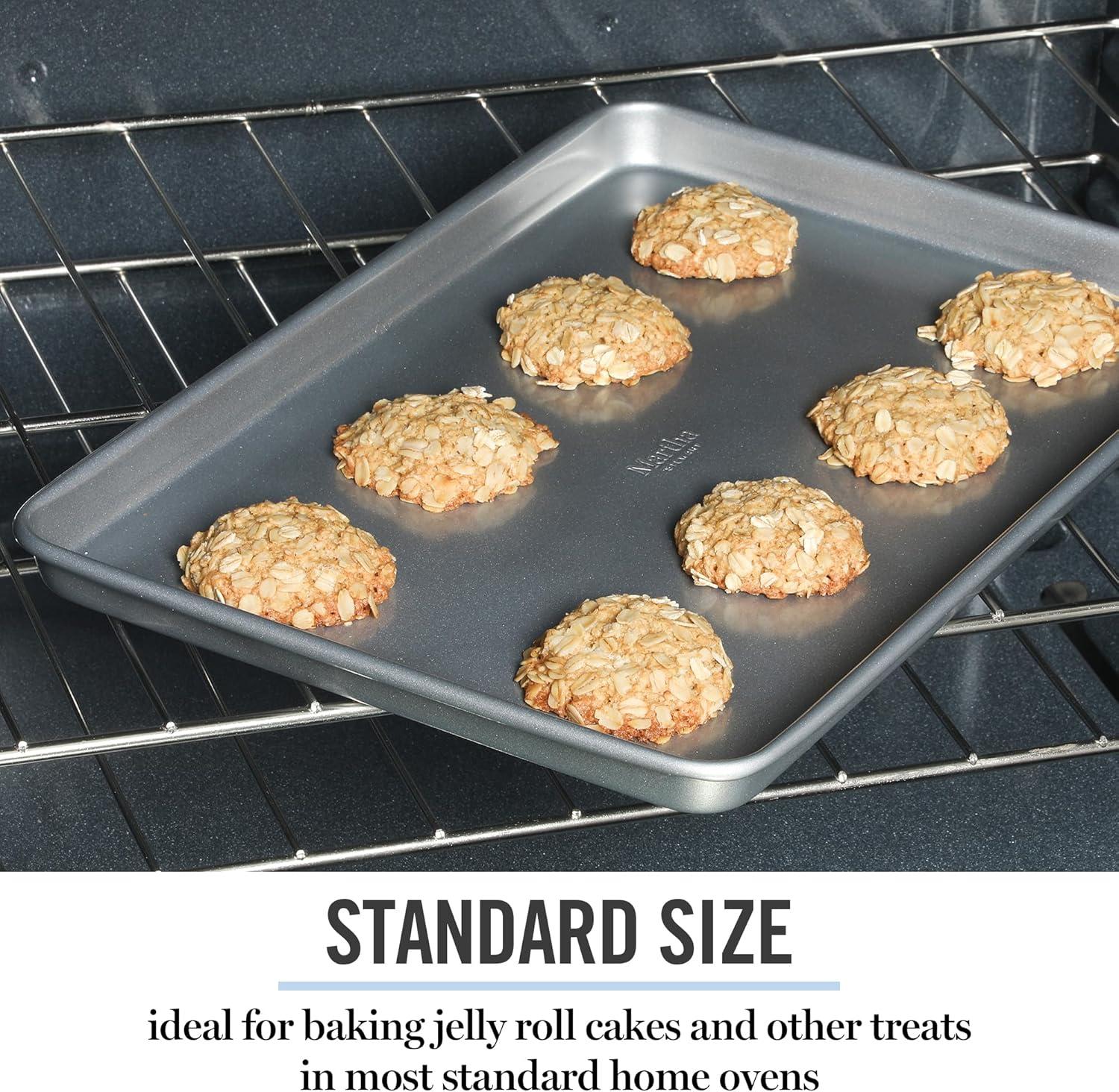 imageMartha Stewart Gallen 15 x 10 Inch Nonstick Carbon Steel Cookie Sheet Cool Grey Durable Bakeware for Even Baking and Easy CleanupSilver