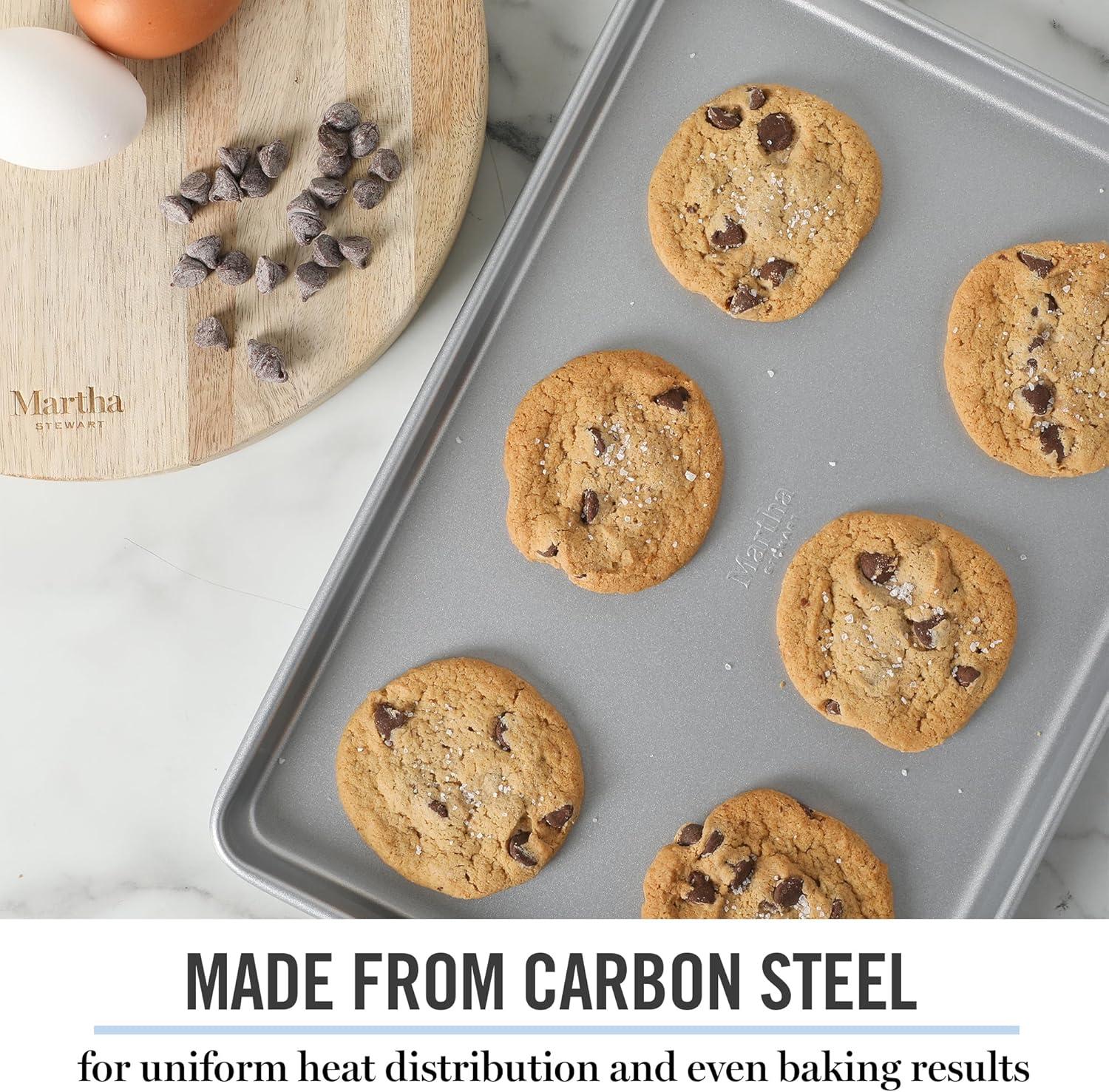 imageMartha Stewart Gallen 15 x 10 Inch Nonstick Carbon Steel Cookie Sheet Cool Grey Durable Bakeware for Even Baking and Easy CleanupSilver