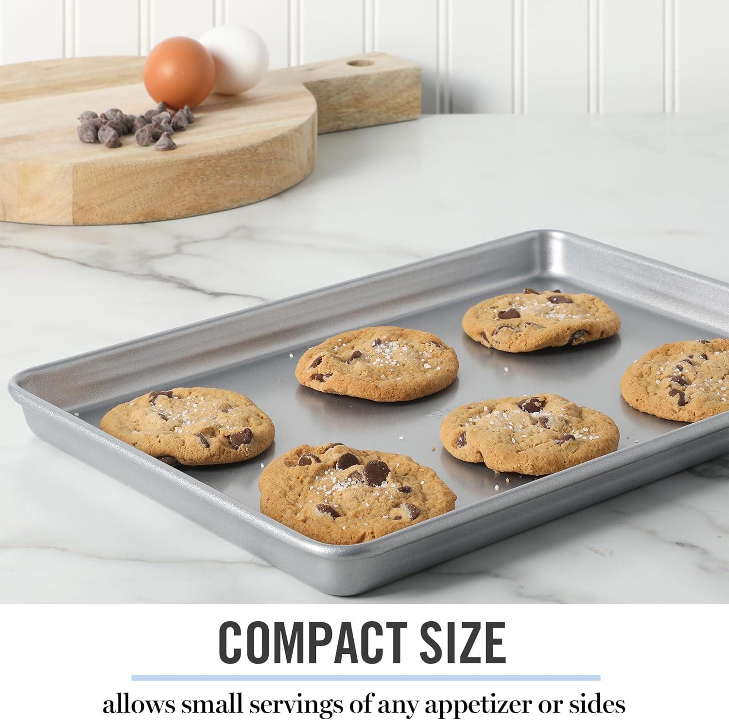 imageMartha Stewart Gallen 15 x 10 Inch Nonstick Carbon Steel Cookie Sheet Cool Grey Durable Bakeware for Even Baking and Easy CleanupSilver