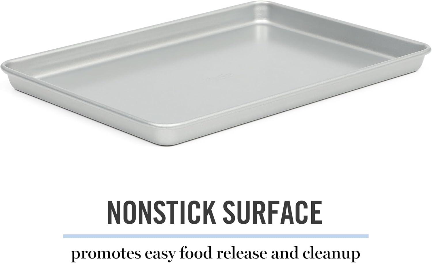 imageMartha Stewart Gallen 15 x 10 Inch Nonstick Carbon Steel Cookie Sheet Cool Grey Durable Bakeware for Even Baking and Easy CleanupSilver