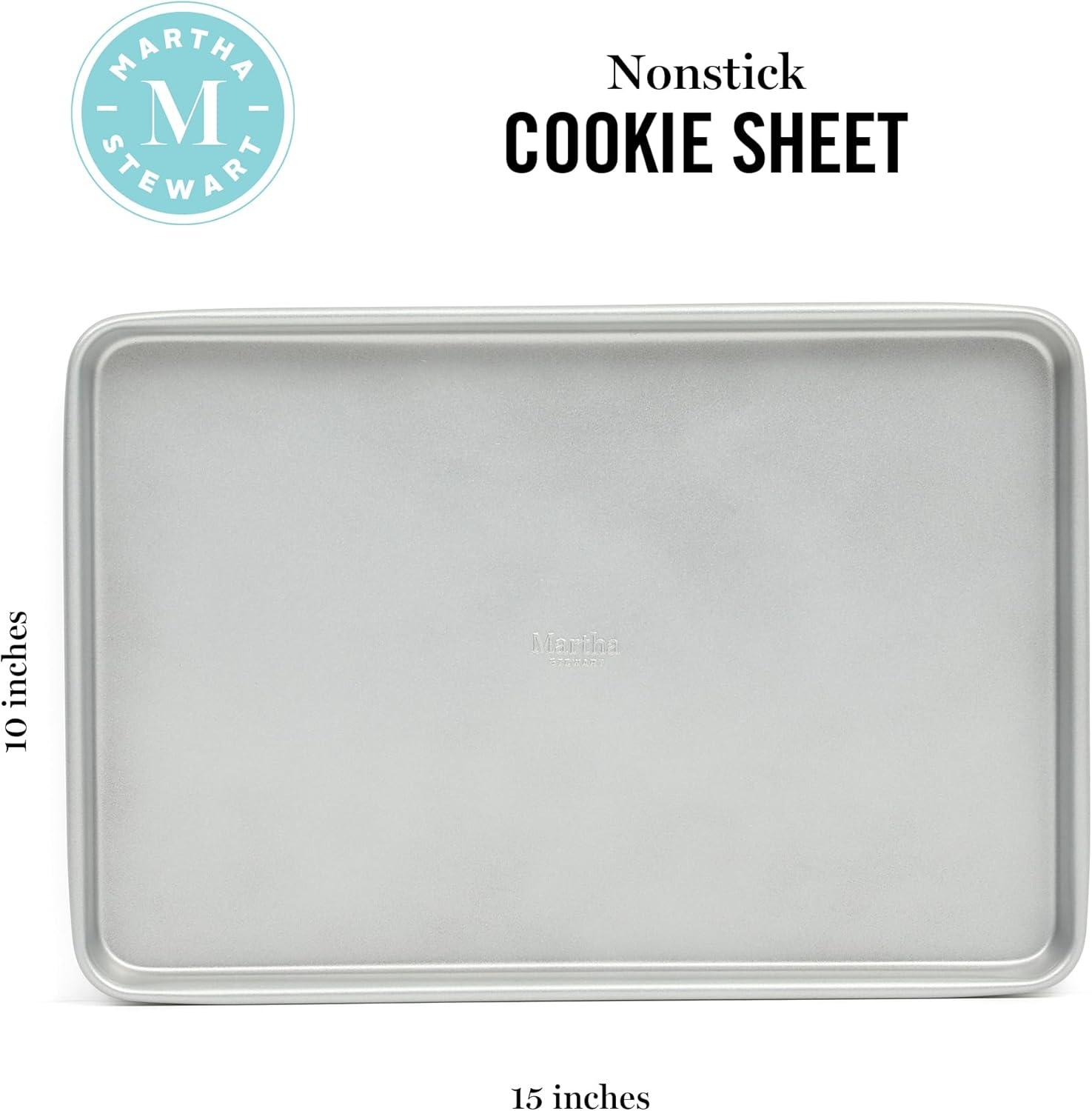 imageMartha Stewart Gallen 15 x 10 Inch Nonstick Carbon Steel Cookie Sheet Cool Grey Durable Bakeware for Even Baking and Easy CleanupSilver